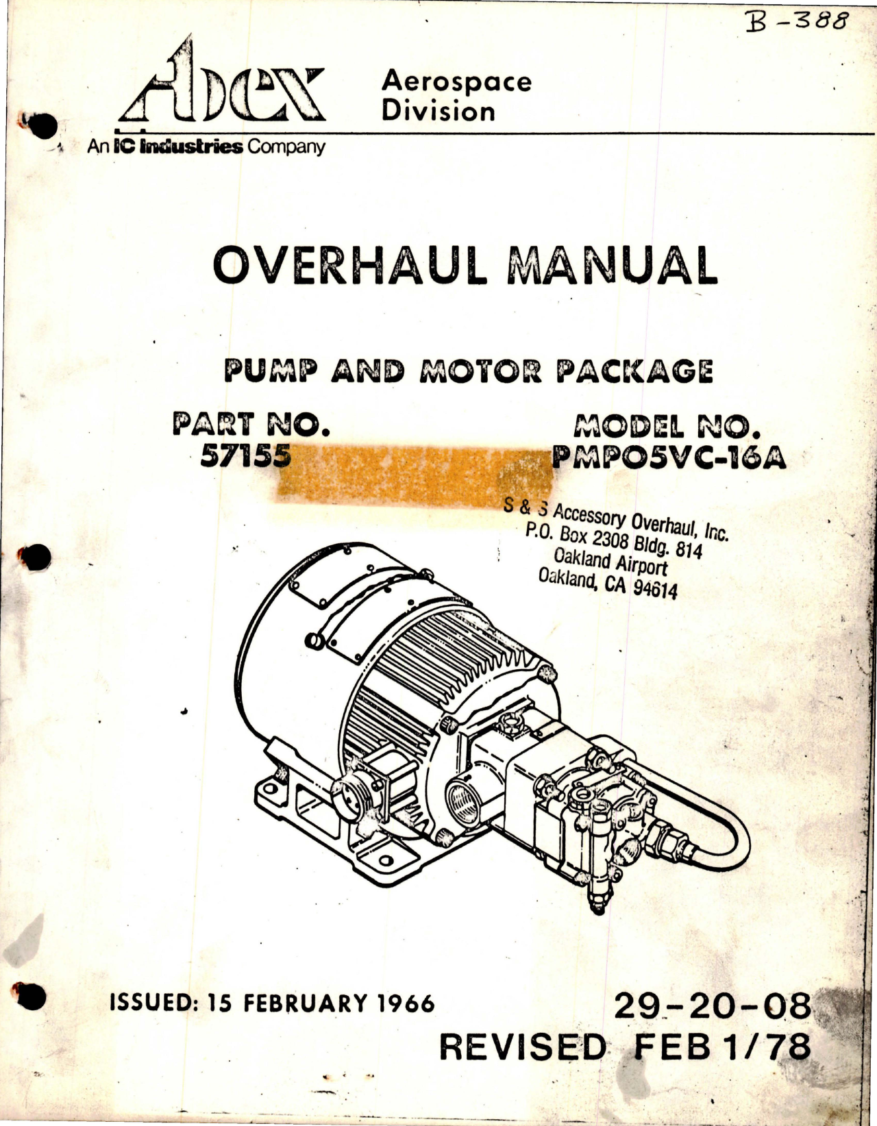 Sample page 1 from AirCorps Library document: Overhaul Manual for Pump and Motor Package - Part 57155 - Model PMP05VC-16A 