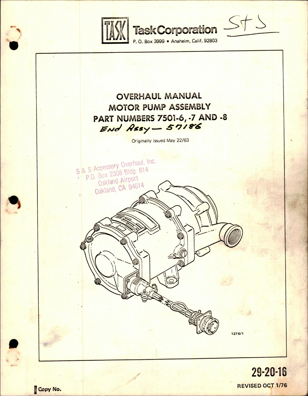 Sample page 1 from AirCorps Library document: Overhaul Manual for Motor Pump Assembly - Parts 7501-6, -7 and -8 