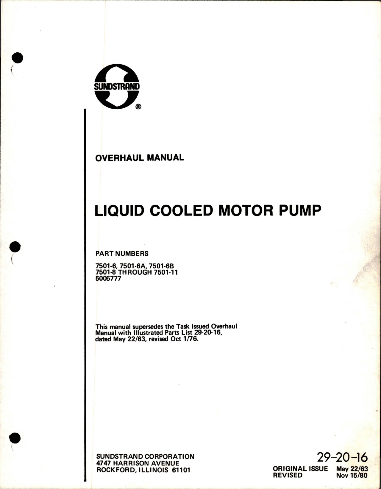Sample page 1 from AirCorps Library document: Overhaul Manual with Parts for Liquid Cooled Motor Pump 