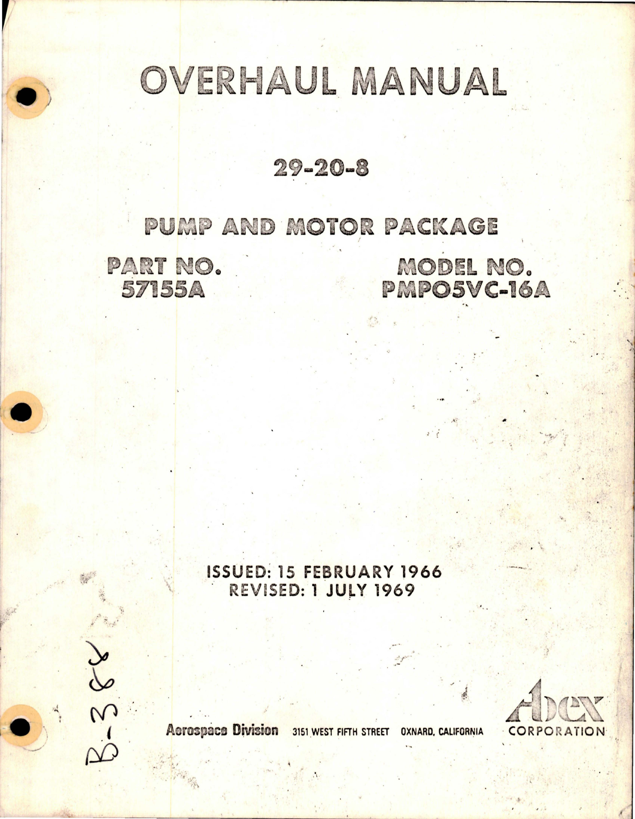 Sample page 1 from AirCorps Library document: Overhaul Manual for Hydraulic Pump and Motor Package - Part 57155A - Model PMP05VC-16A 