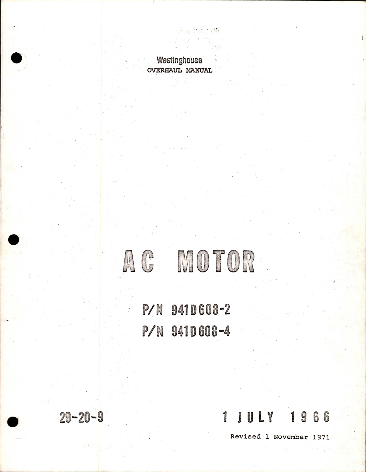 Sample page 1 from AirCorps Library document: Overhaul Manual for AC Motor - Part 941D608-2 and 941D608-4 