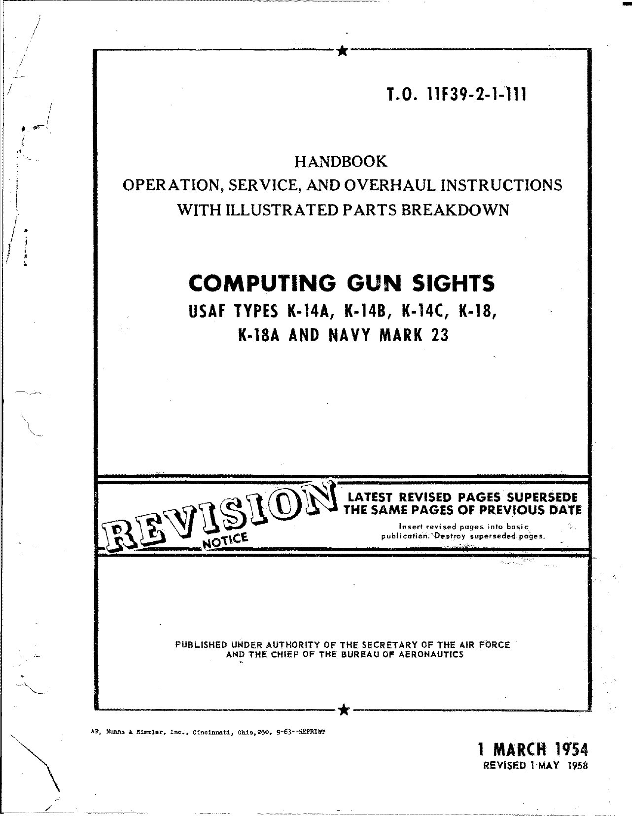 Sample page 1 from AirCorps Library document: Operation, Service, Overhaul with Parts Breakdown for Computing Gun Sights - K-14 and K18 Series 