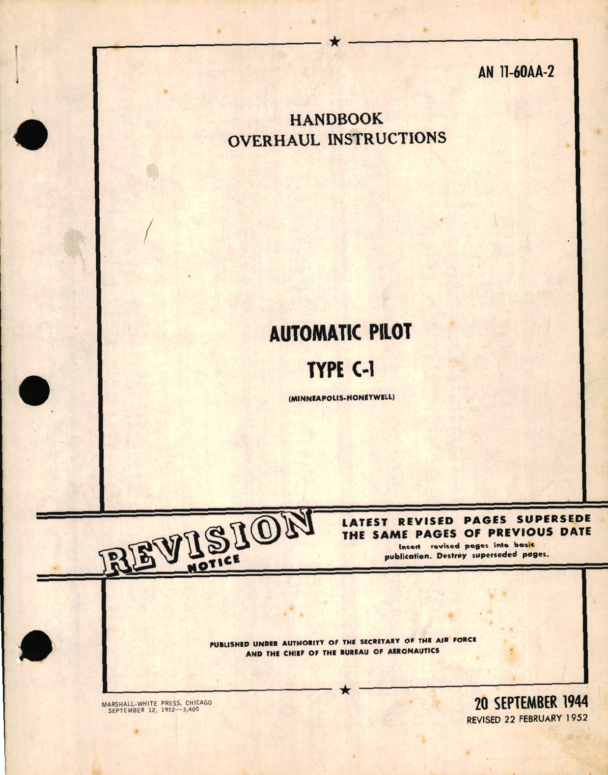 Sample page 1 from AirCorps Library document: Handbook of Overhaul Instructions for Automatic Pilot Type C-1