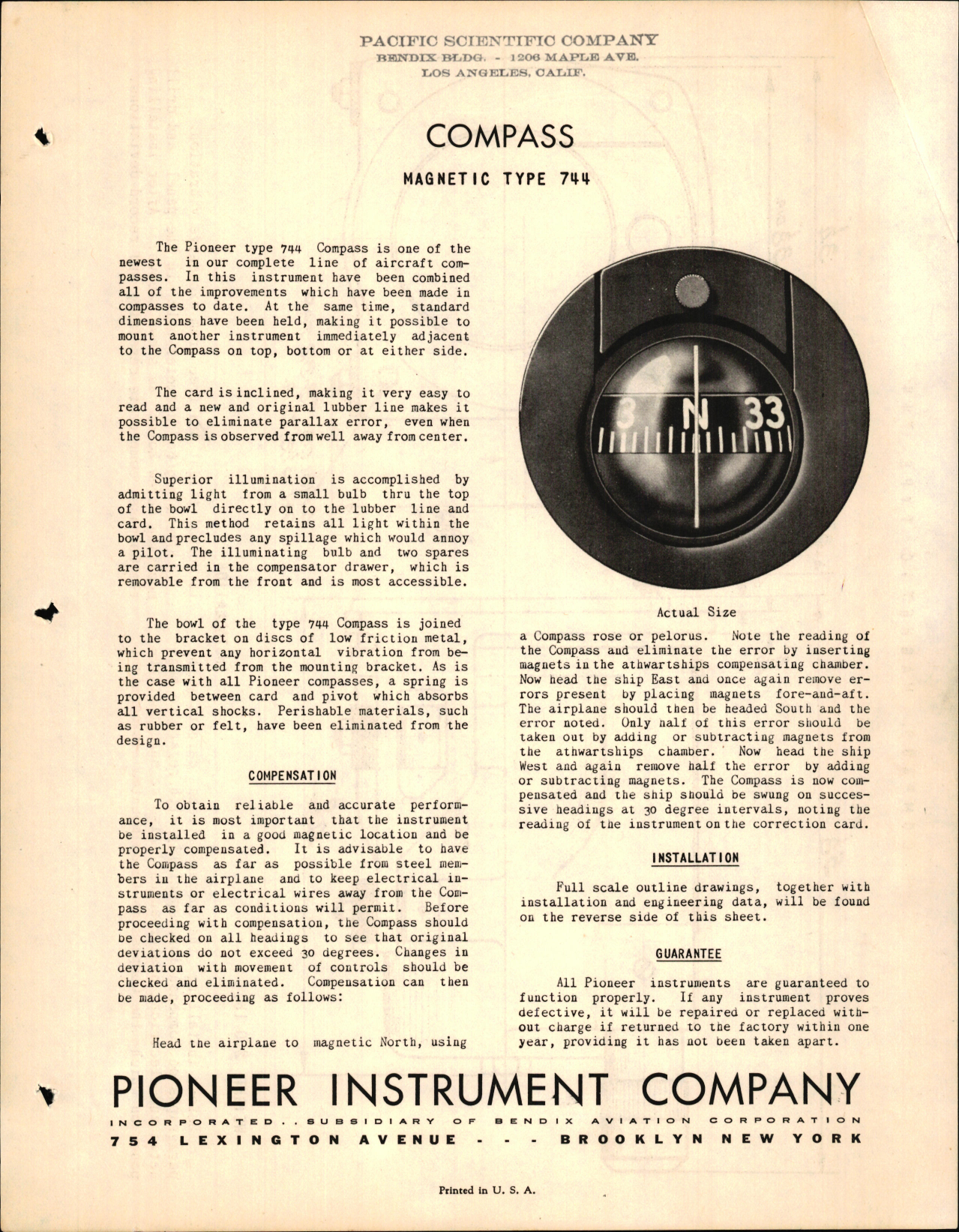 Sample page 1 from AirCorps Library document: Type 744 Magnetic Compass