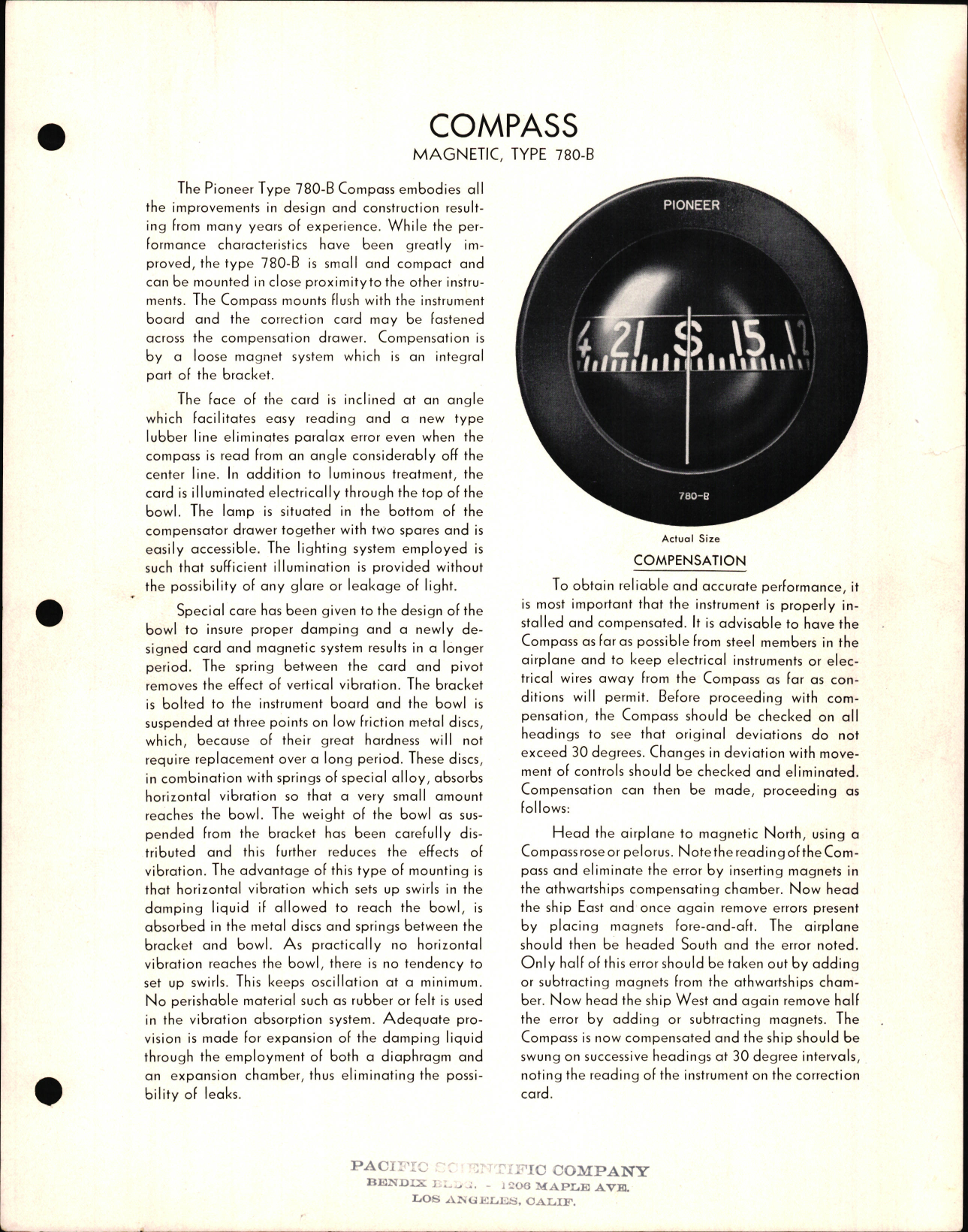 Sample page 1 from AirCorps Library document: Type 780-B Magnetic Compass