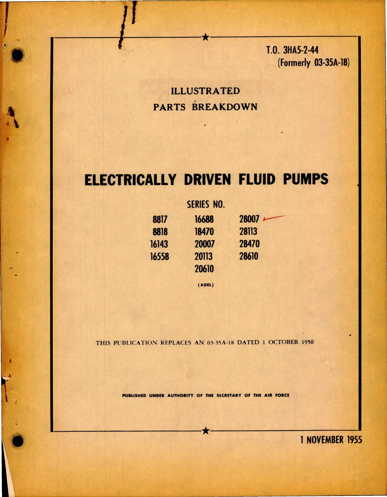 Sample page 1 from AirCorps Library document: Illustrated Parts Breakdown for Electrically Driven Fluid Pumps