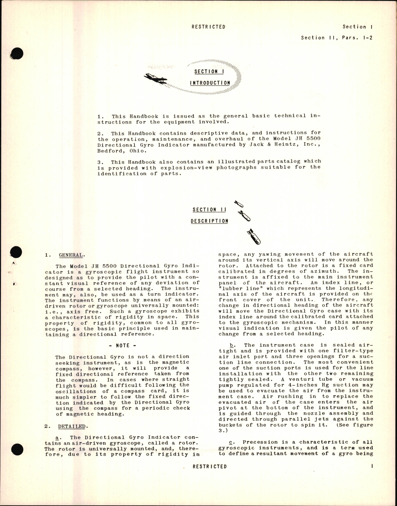 Sample page 5 from AirCorps Library document: Handbook of Instructions with Parts Catalog for the Model JH-5500 Directional Gyro Indicator