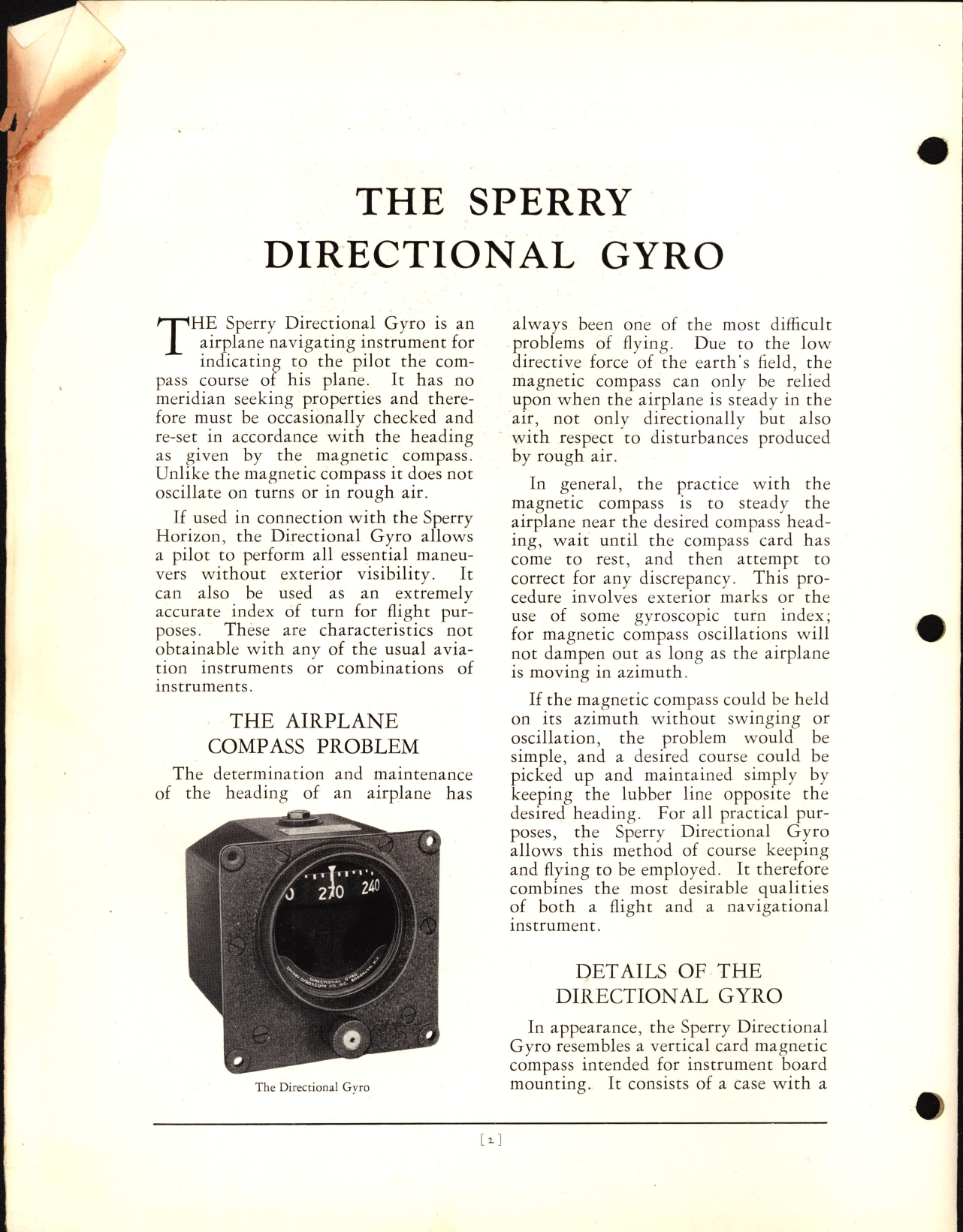 Sample page 2 from AirCorps Library document: The Sperry Directional Gyro