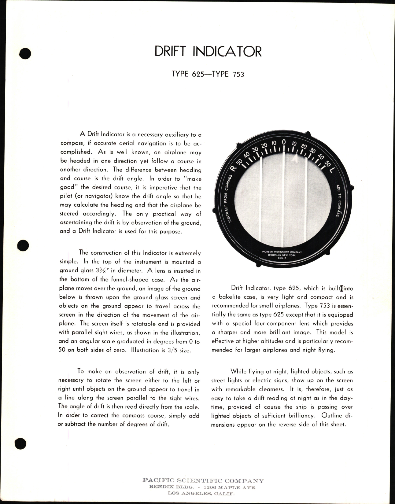 Sample page 1 from AirCorps Library document: Types 625 and 753 Drift Indicator