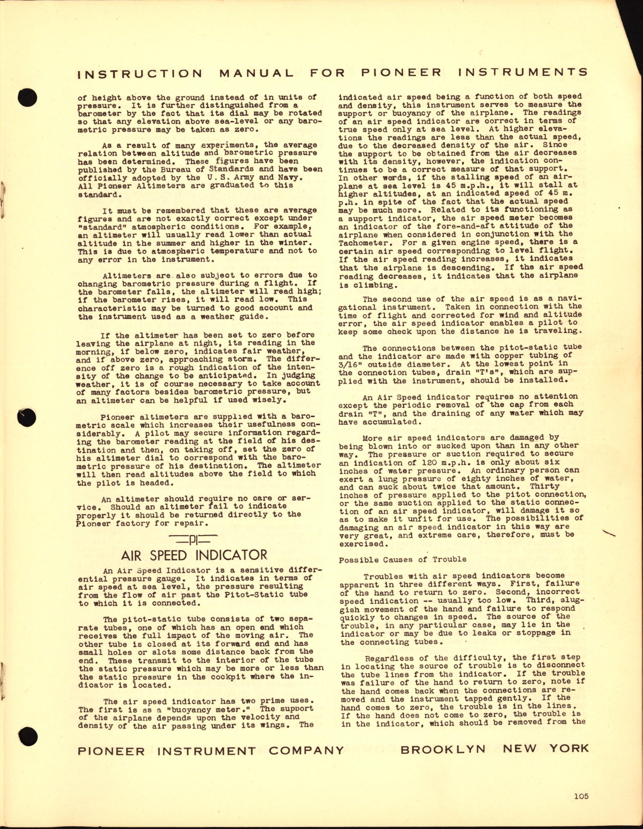 Sample page 5 from AirCorps Library document: Instruction Manual for Pioneer Instruments