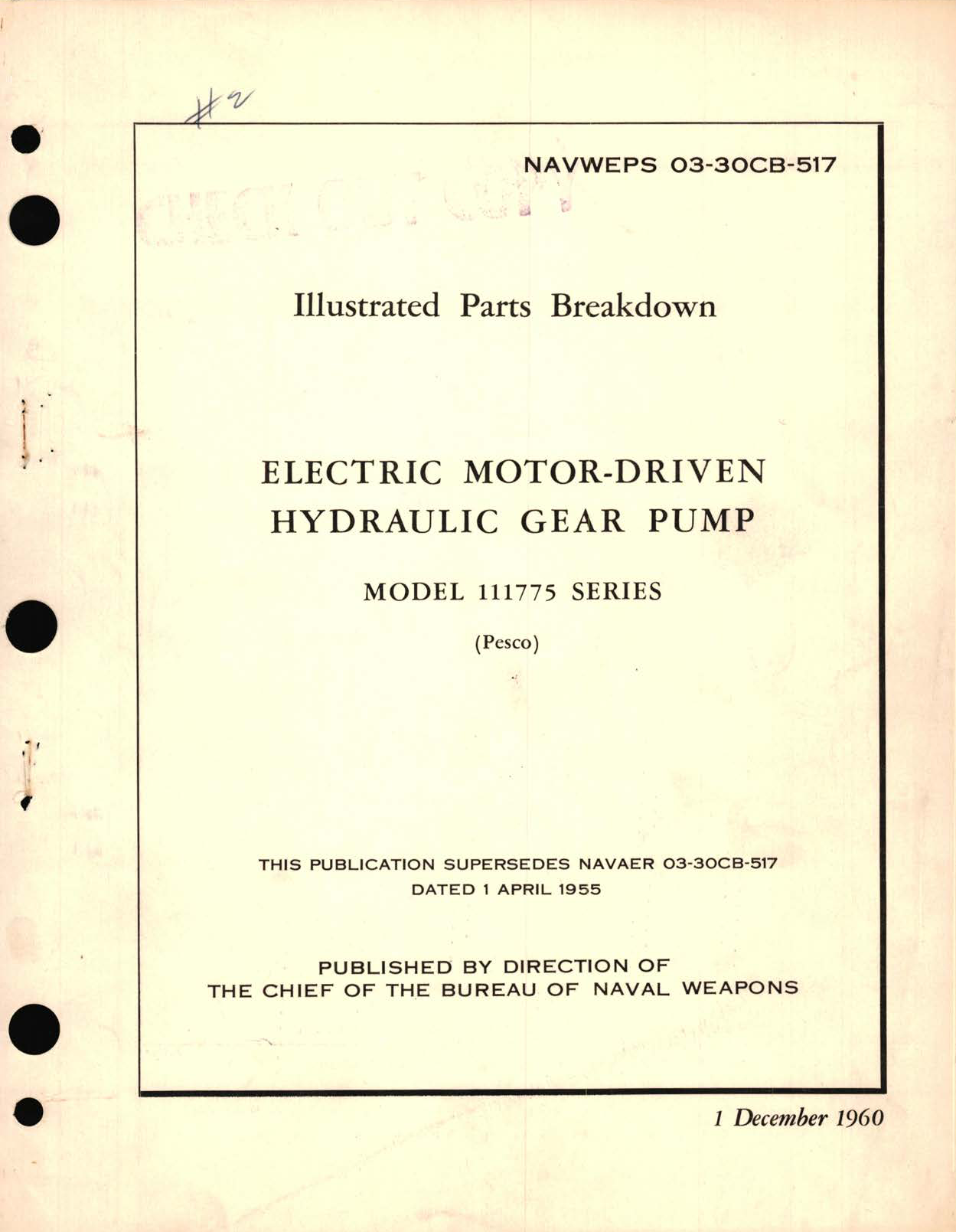 Sample page 1 from AirCorps Library document: Illustrated Parts Breakdown for Electric Motor-Driven Hydraulic Gear Pump Model 111775 Series 