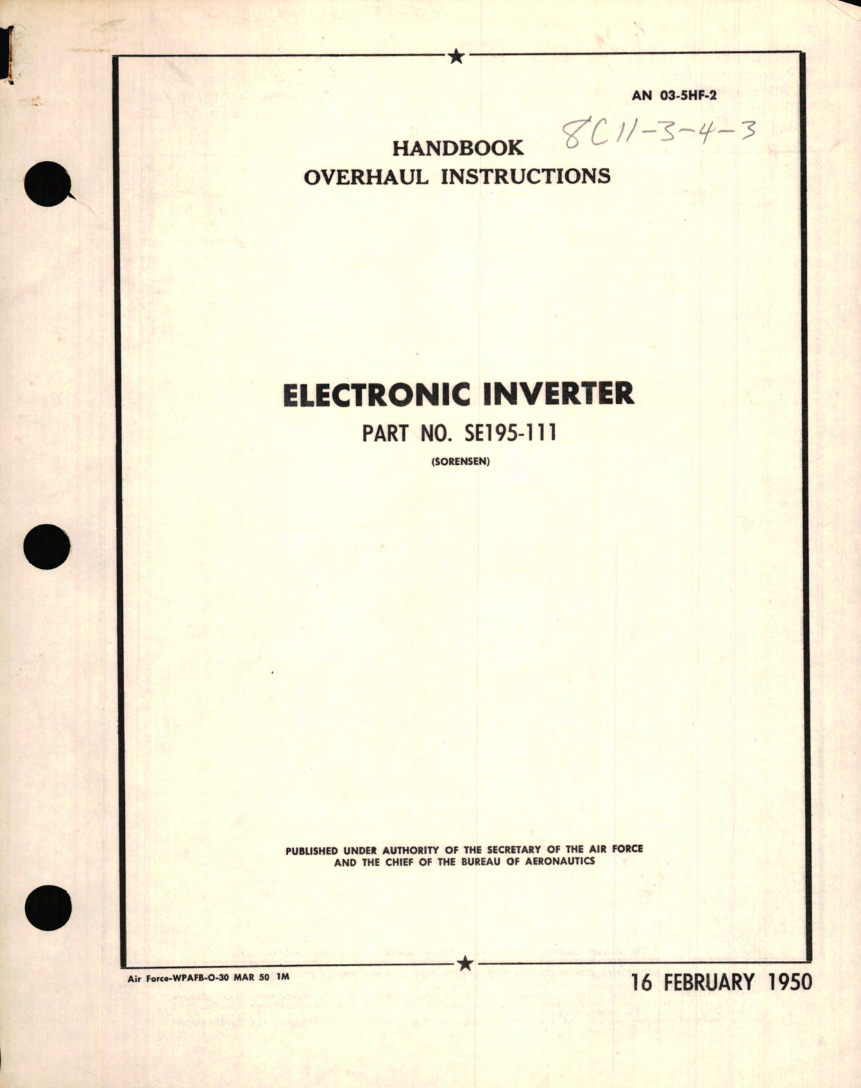 Sample page 1 from AirCorps Library document: Overhaul Instructions for Electronic Inverter Part No. DE195-11