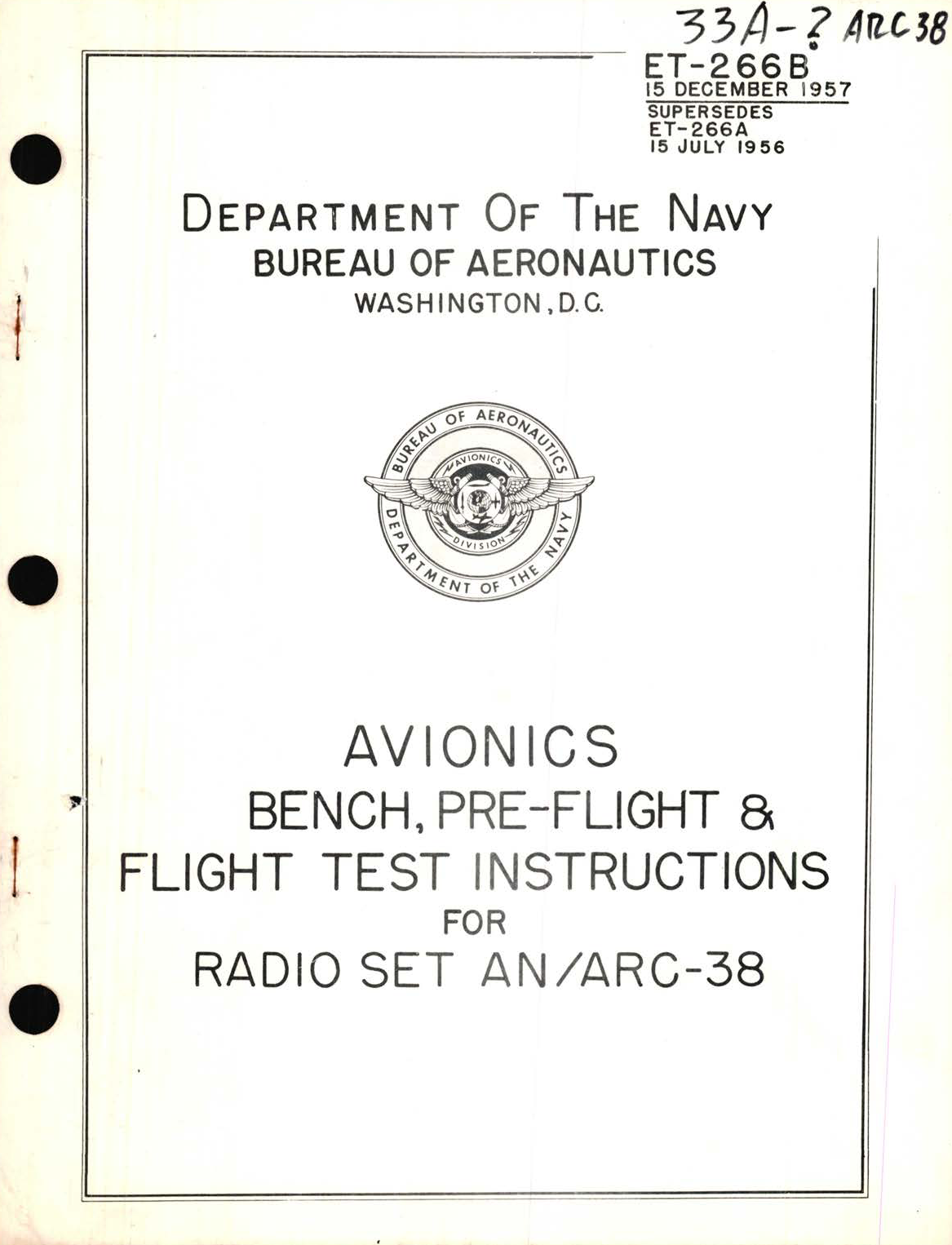 Sample page 1 from AirCorps Library document: Pre-Flight & Flight Test Instructions for Radio Set AN/ARC-38