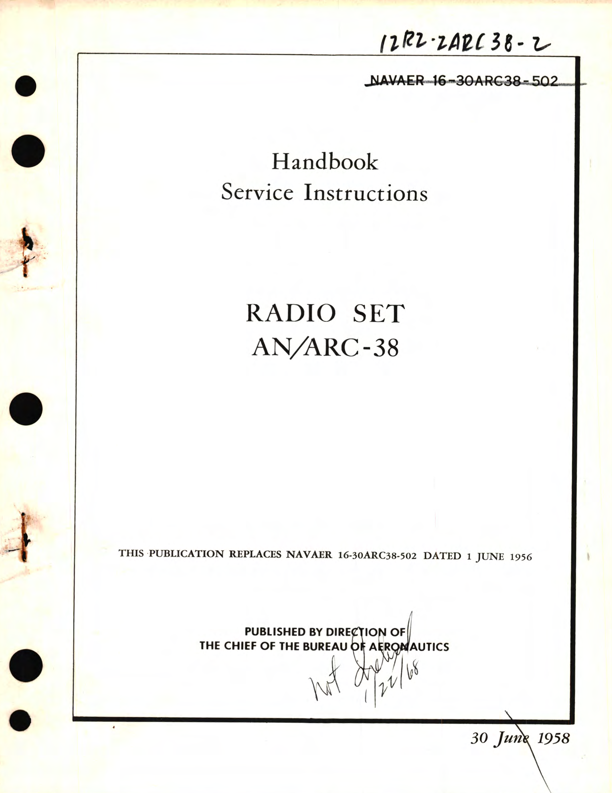 Sample page 1 from AirCorps Library document: Service Instructions for Radio Set AN/ARC-38