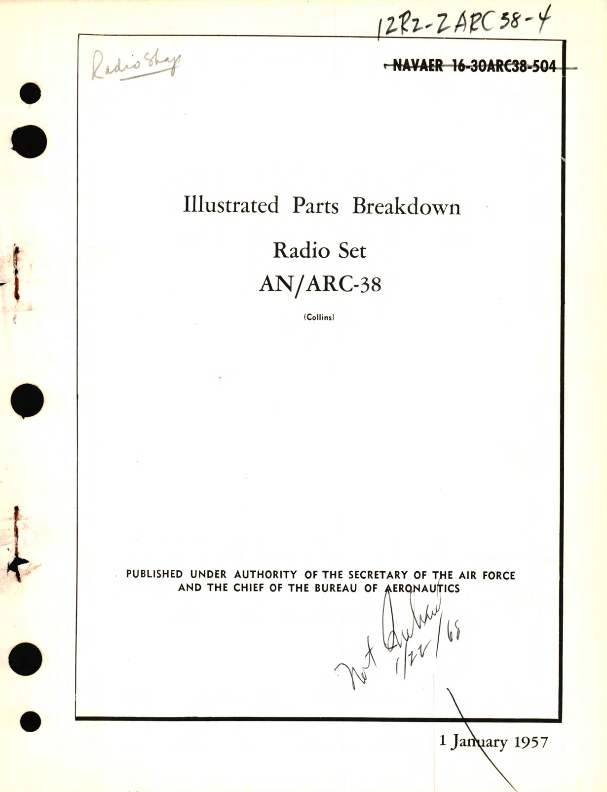 Sample page 1 from AirCorps Library document: Illustrated Parts Breakdown for Radio Set AN ARC-38