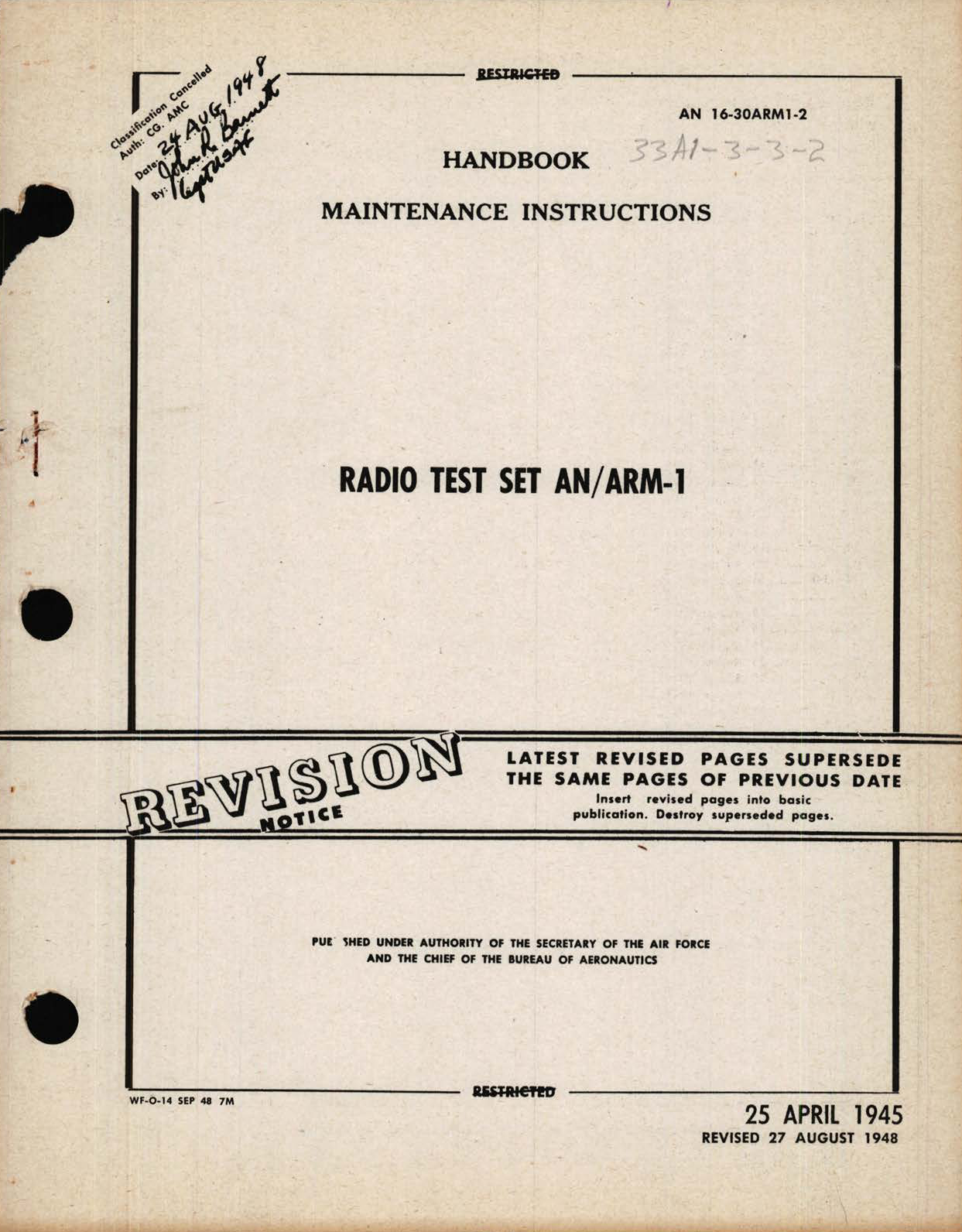 Sample page 1 from AirCorps Library document: Maintenance Instructions for Radio Test Set AN/ARM-1