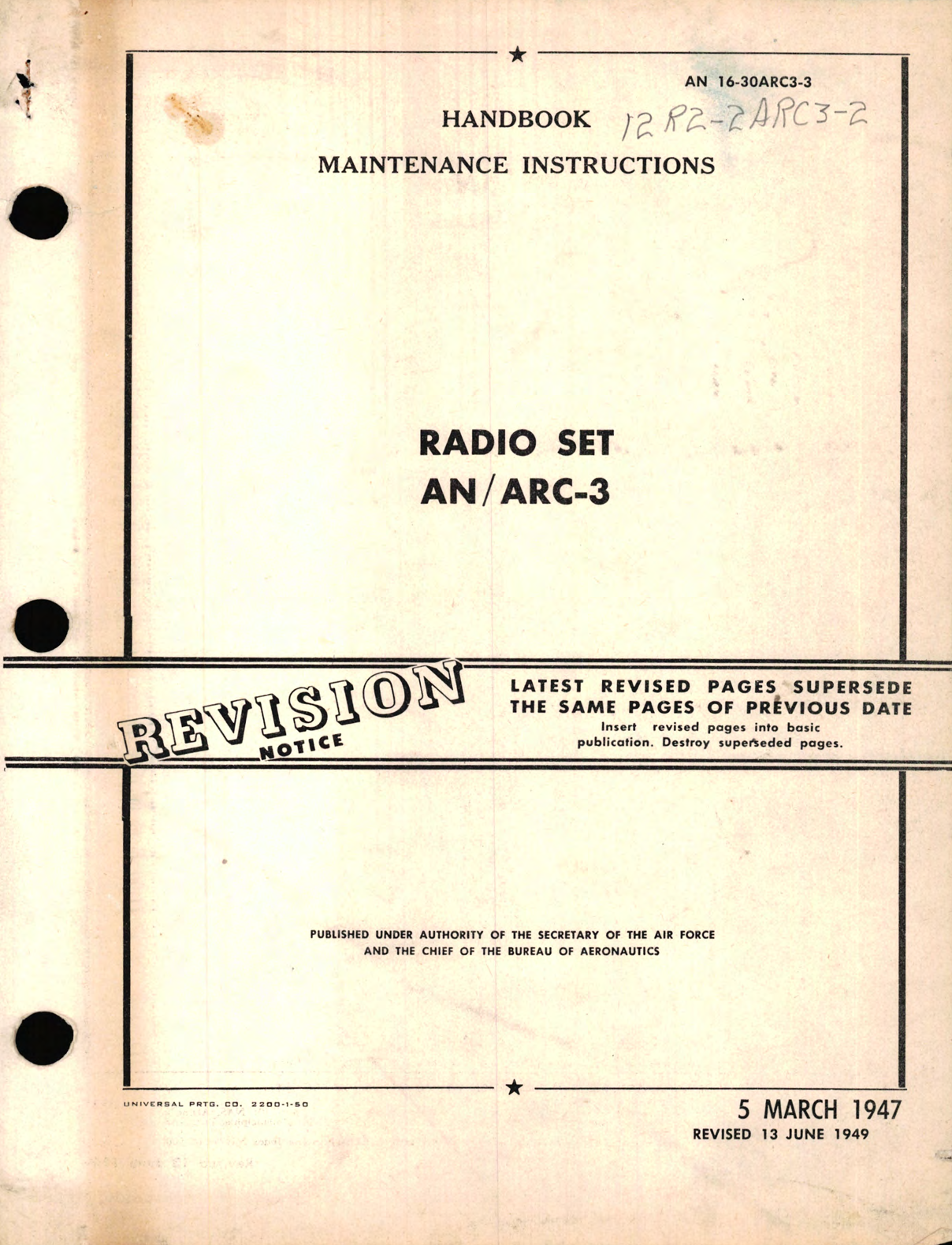 Sample page 1 from AirCorps Library document: Maintenance Instructions for Radio Set AN/ARC-3