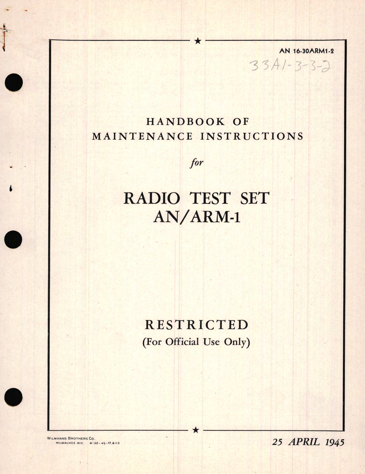 Sample page 1 from AirCorps Library document: Maintenance Instructions for Radio Test Set AN ARM-1