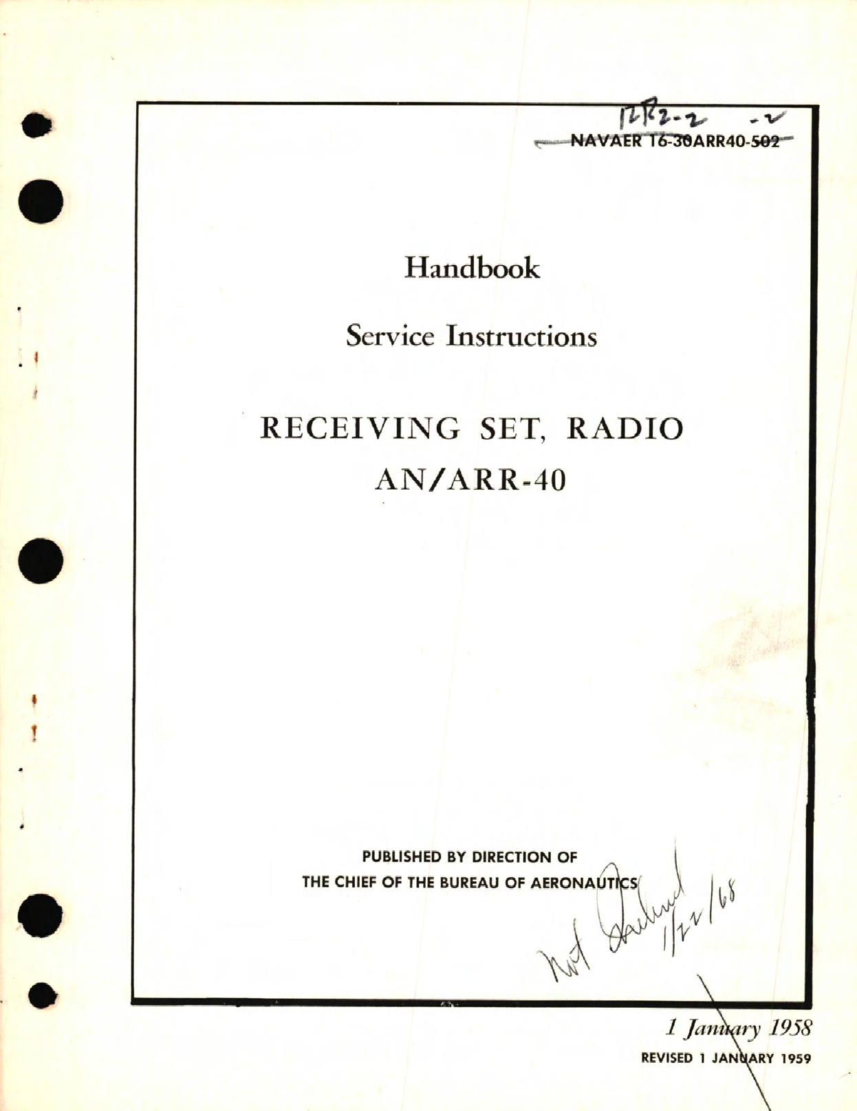 Sample page 1 from AirCorps Library document: Service Instructions for Receiving Set, Radio AN/ARR-40