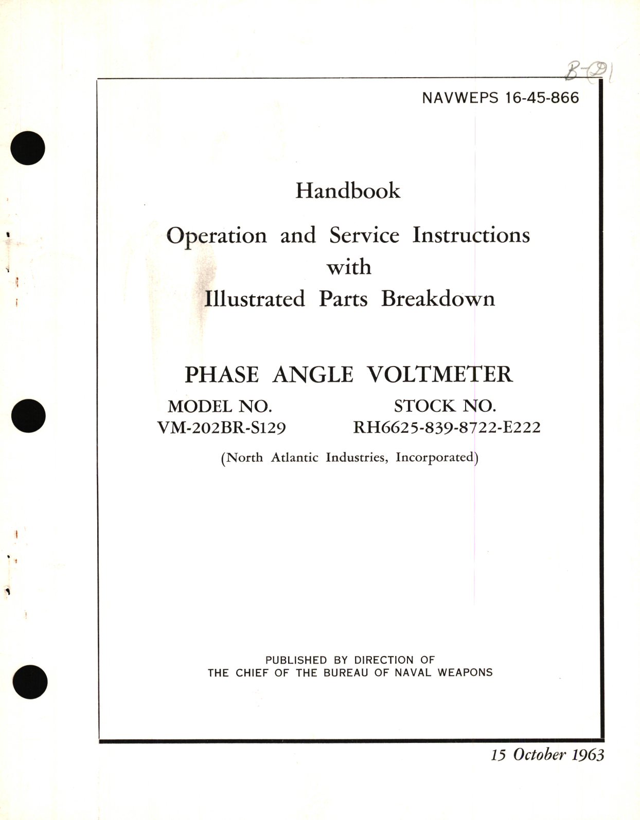 Sample page 1 from AirCorps Library document: Operation and Service Instructions with Illustrated Parts Breakdown for Phase Angle Voltmeter Model VM-202BR-S129