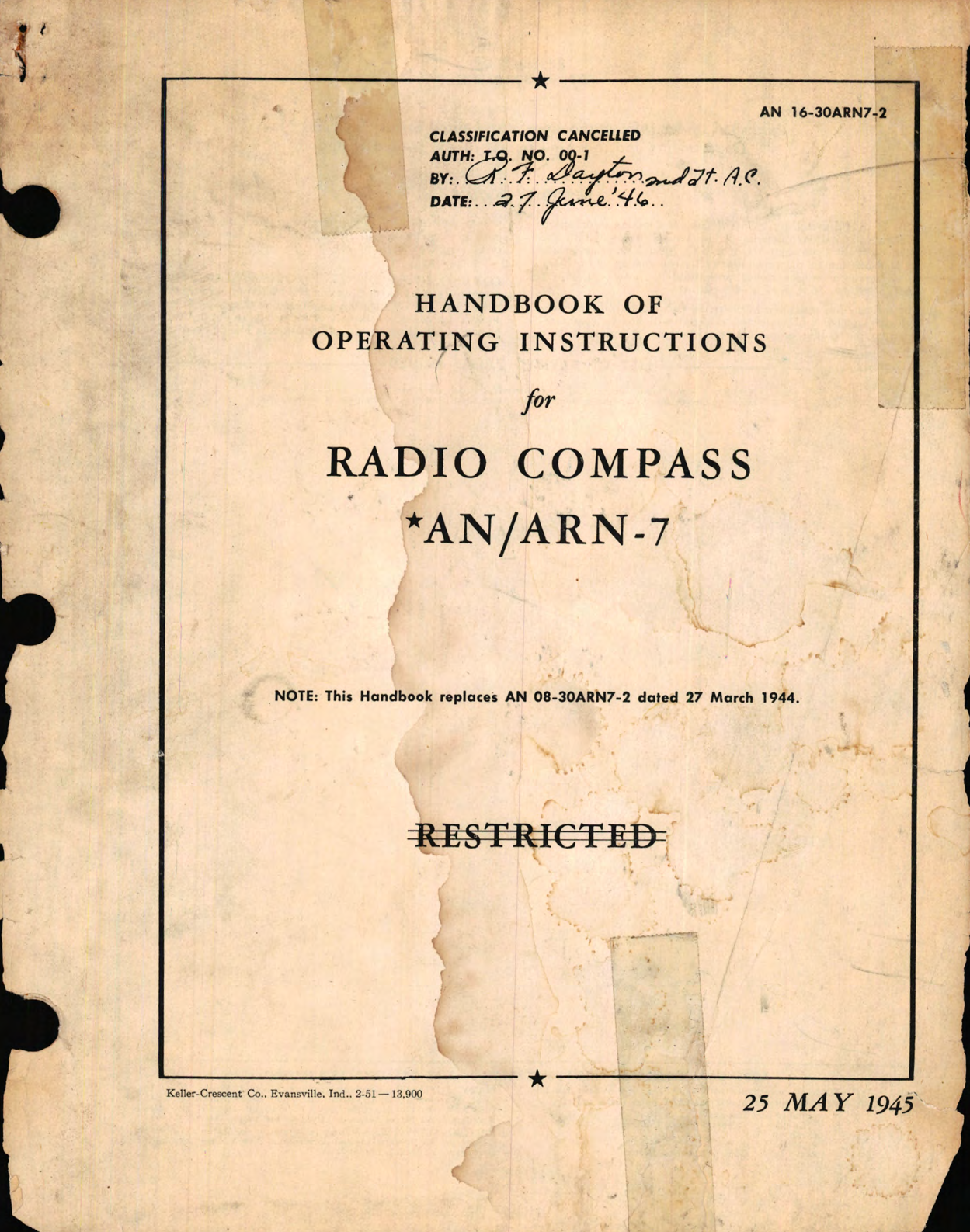 Sample page 1 from AirCorps Library document: Operating Instructions for Radio Compass AN/ARN-7