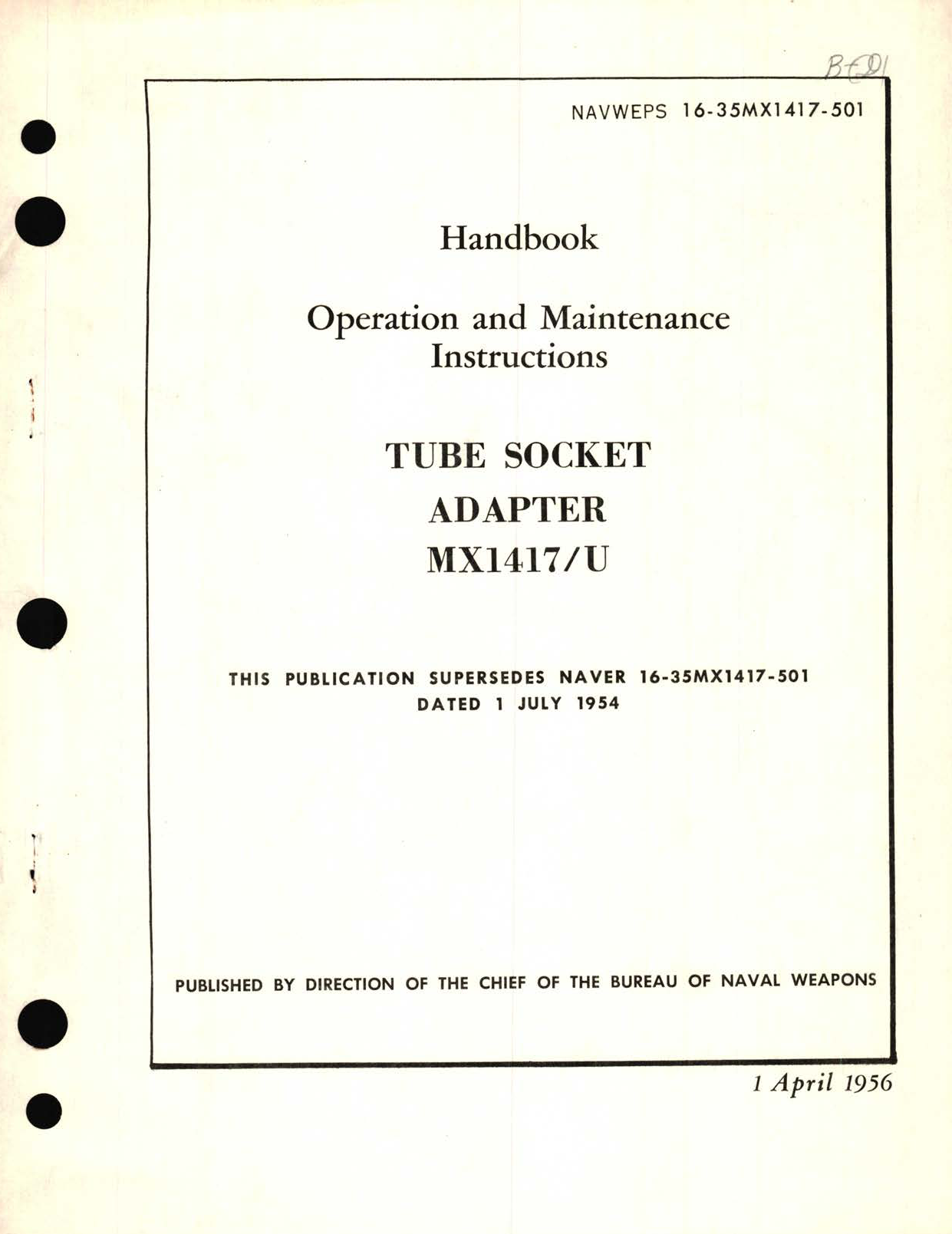 Sample page 1 from AirCorps Library document: Operation and Maintenance Instructions for Tube Socket Adapter MX1417 U