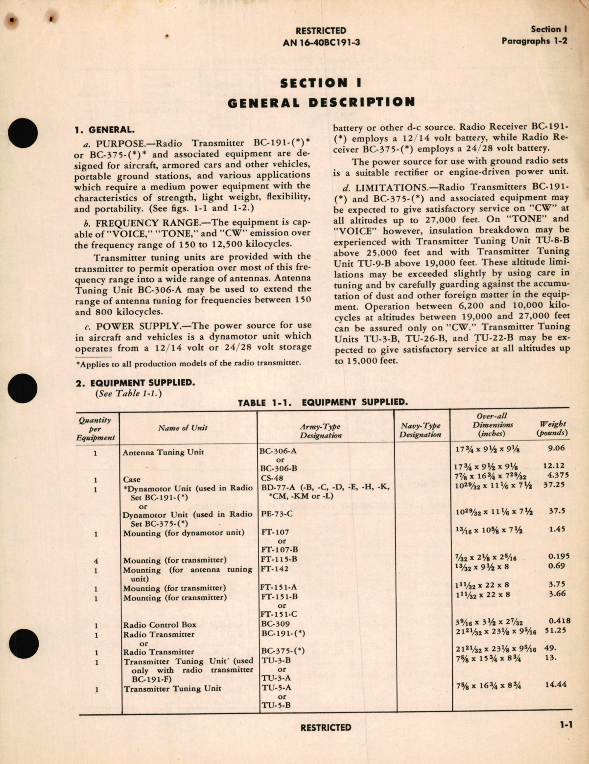 Sample page 7 from AirCorps Library document: Maintenance Instructions for Radio Transmitters BC-191-() and BC-375-() and Associated Equipment