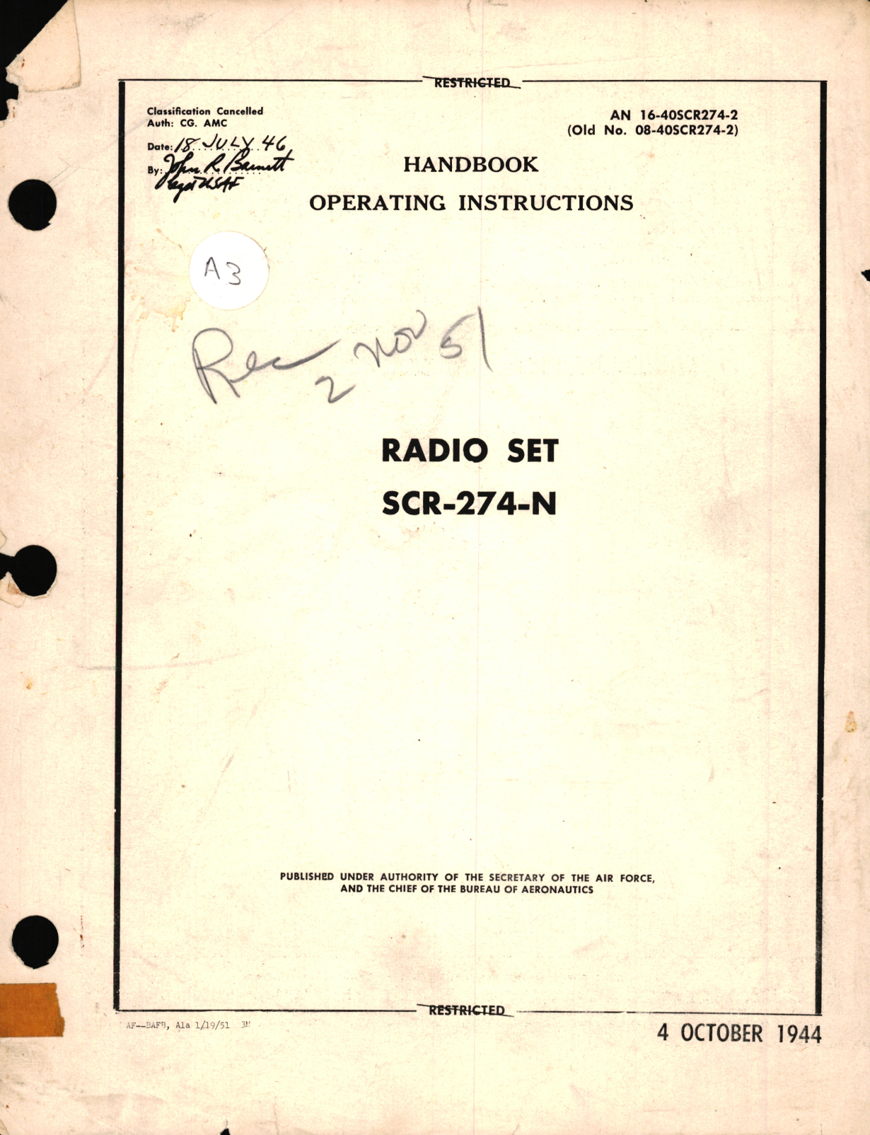 Sample page 1 from AirCorps Library document: Radio Set SCR-274-N