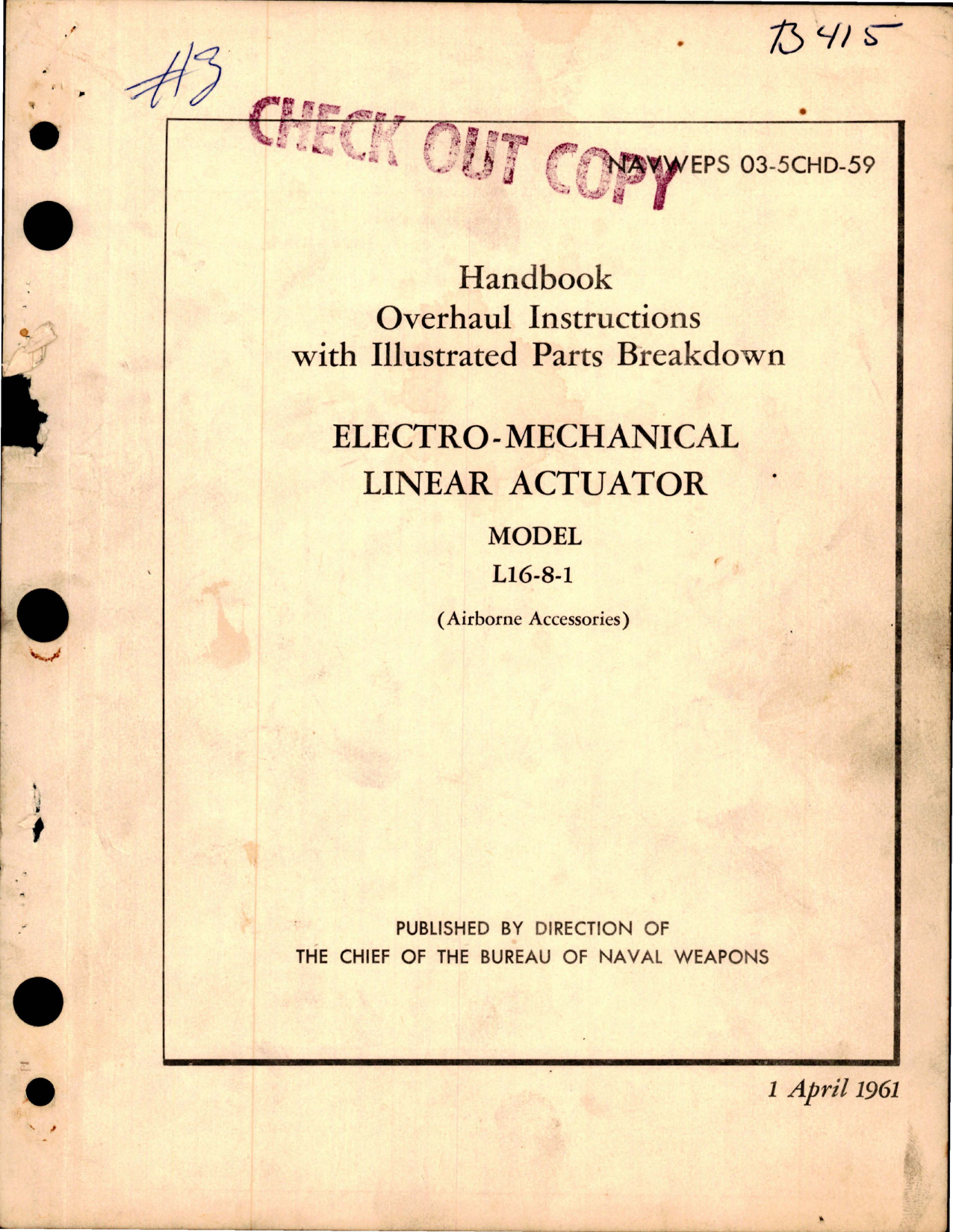 Sample page 1 from AirCorps Library document: Overhaul Instruction with Illustrated Parts Breakdown for Electromechanical Linear Actuator - Model L16-8-1