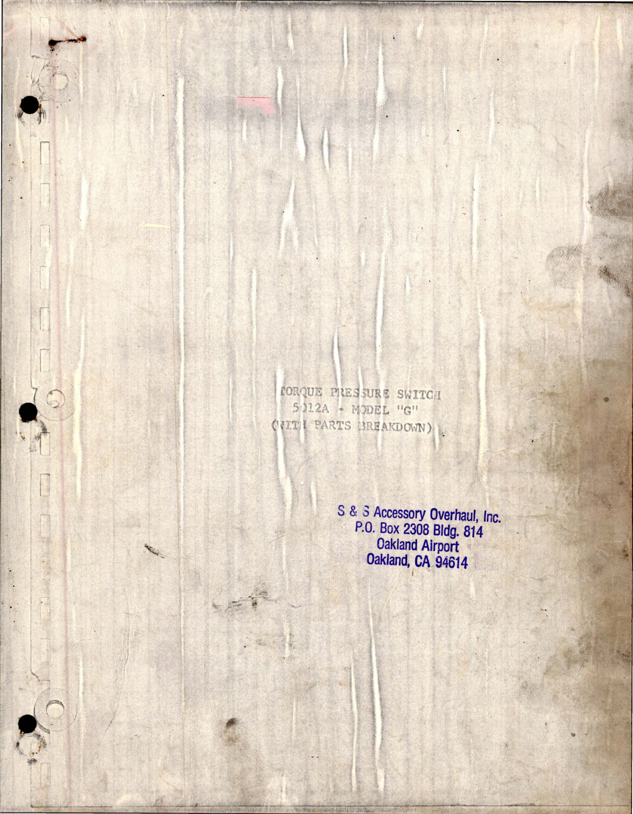 Sample page 1 from AirCorps Library document: Overhaul Procedure with Parts for Torque Pressure Switch - 5012A Series 