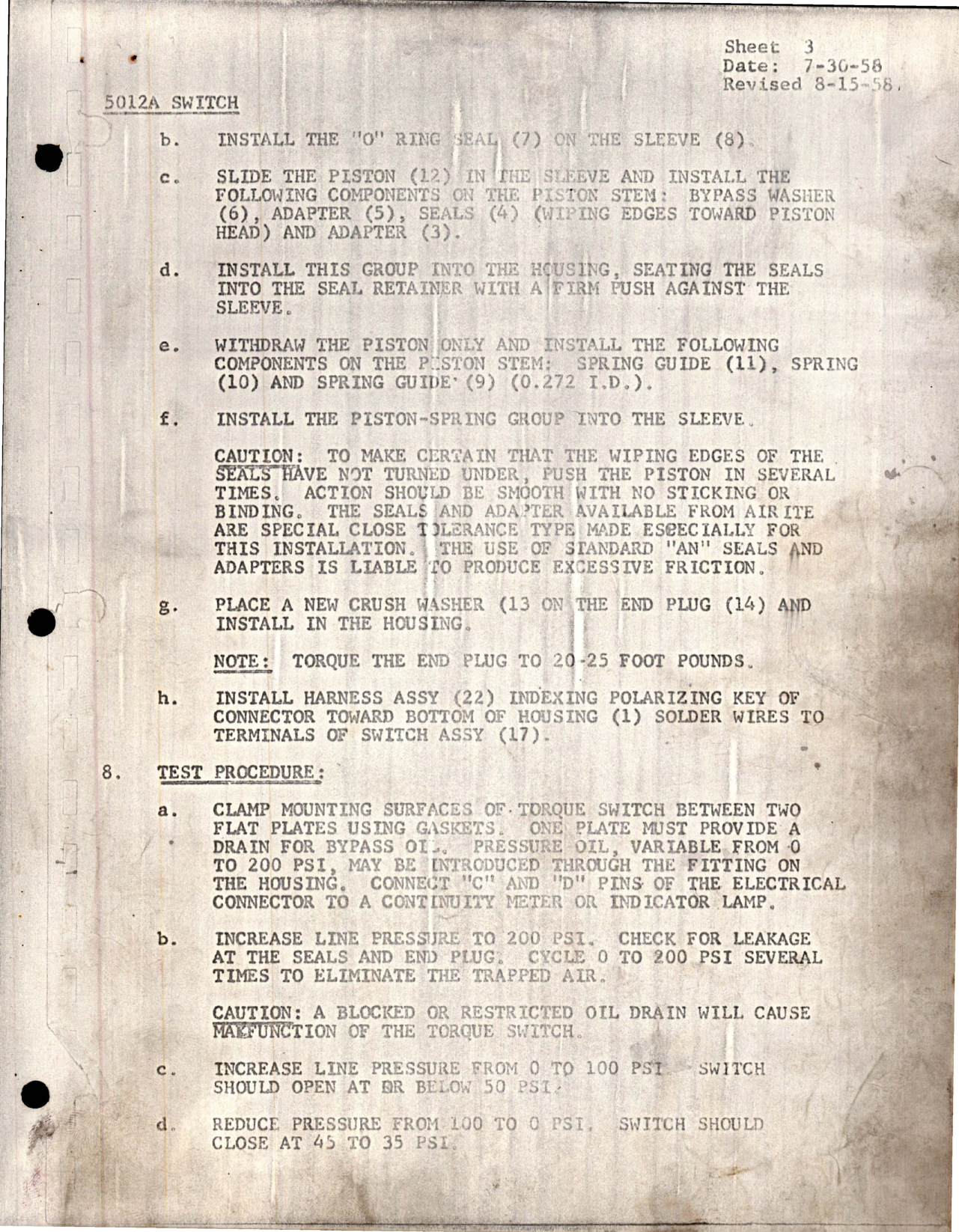 Sample page 7 from AirCorps Library document: Overhaul Procedure with Parts for Torque Pressure Switch - 5012A Series 