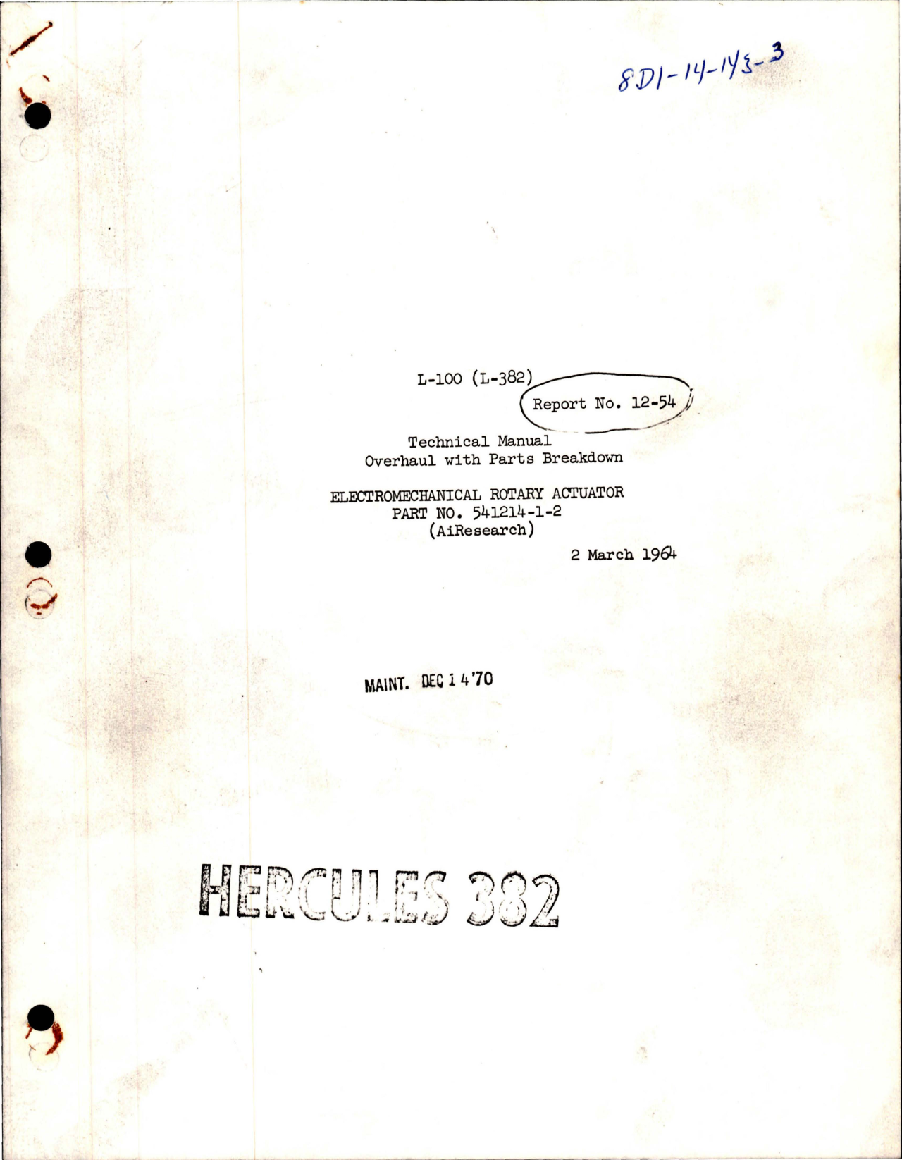 Sample page 1 from AirCorps Library document: Overhaul Instructions with Parts for Electromechanical Rotary Actuator - Part 541214-1-2 