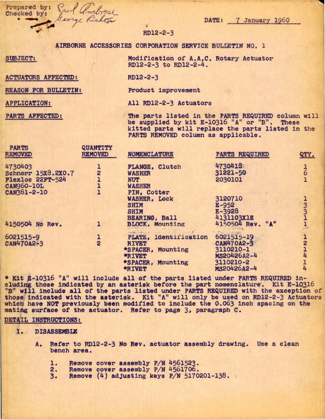 Sample page 1 from AirCorps Library document: Modification of A.A.C. Rotary Actuator RD12-2-3 to RD12-4-4 