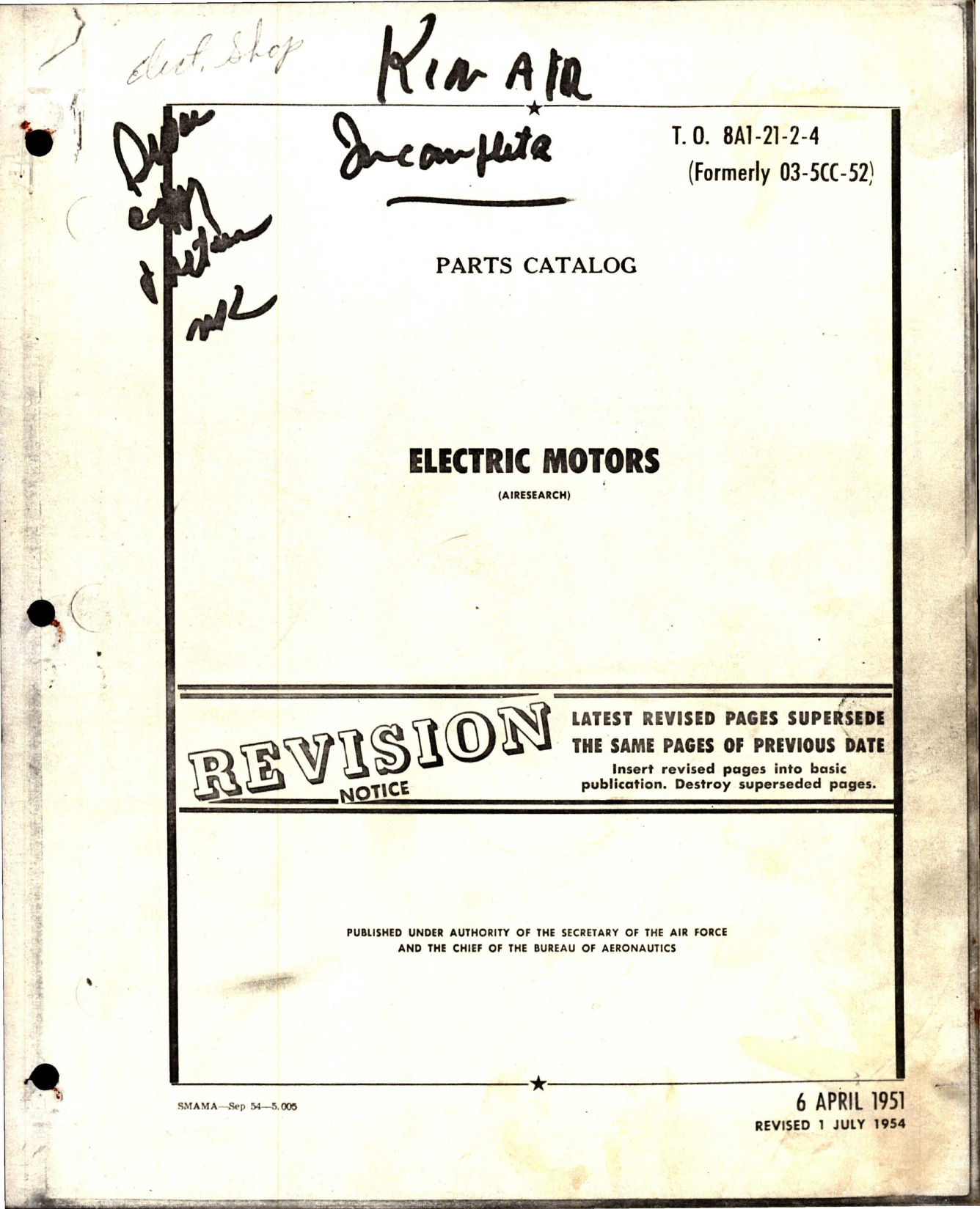 Sample page 1 from AirCorps Library document: Parts Catalog for Electric Motors 