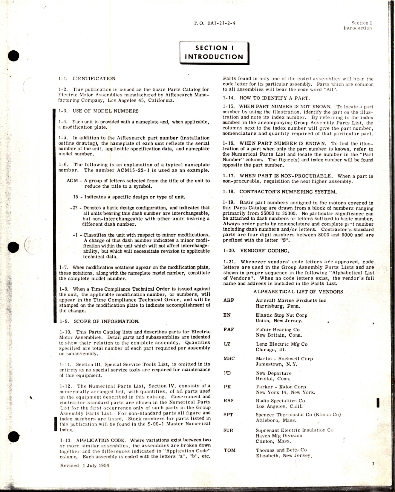 Sample page 7 from AirCorps Library document: Parts Catalog for Electric Motors 