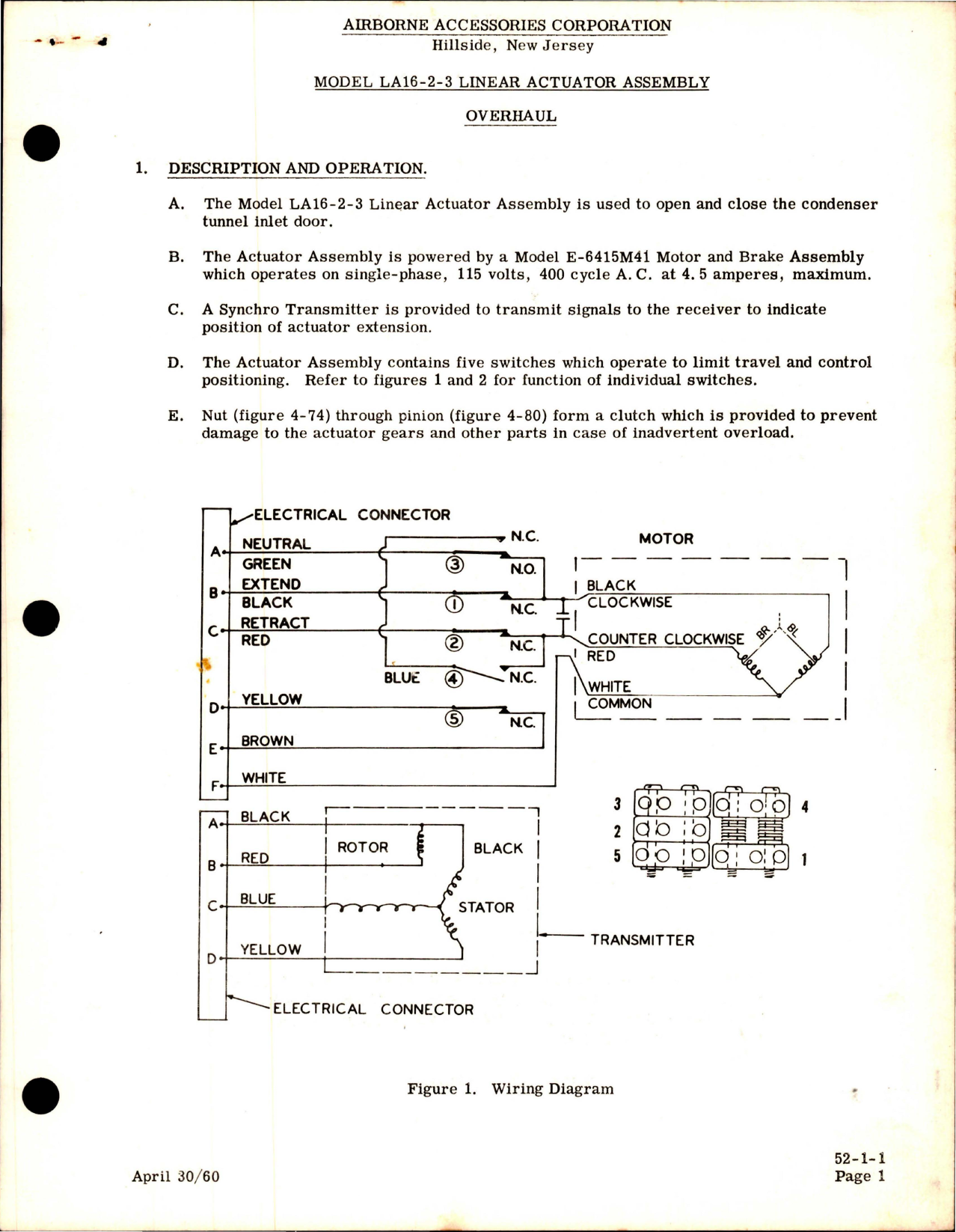 Sample page 1 from AirCorps Library document: Overhaul Instructions for Linear Actuator Assembly - Model LA16-2-3 