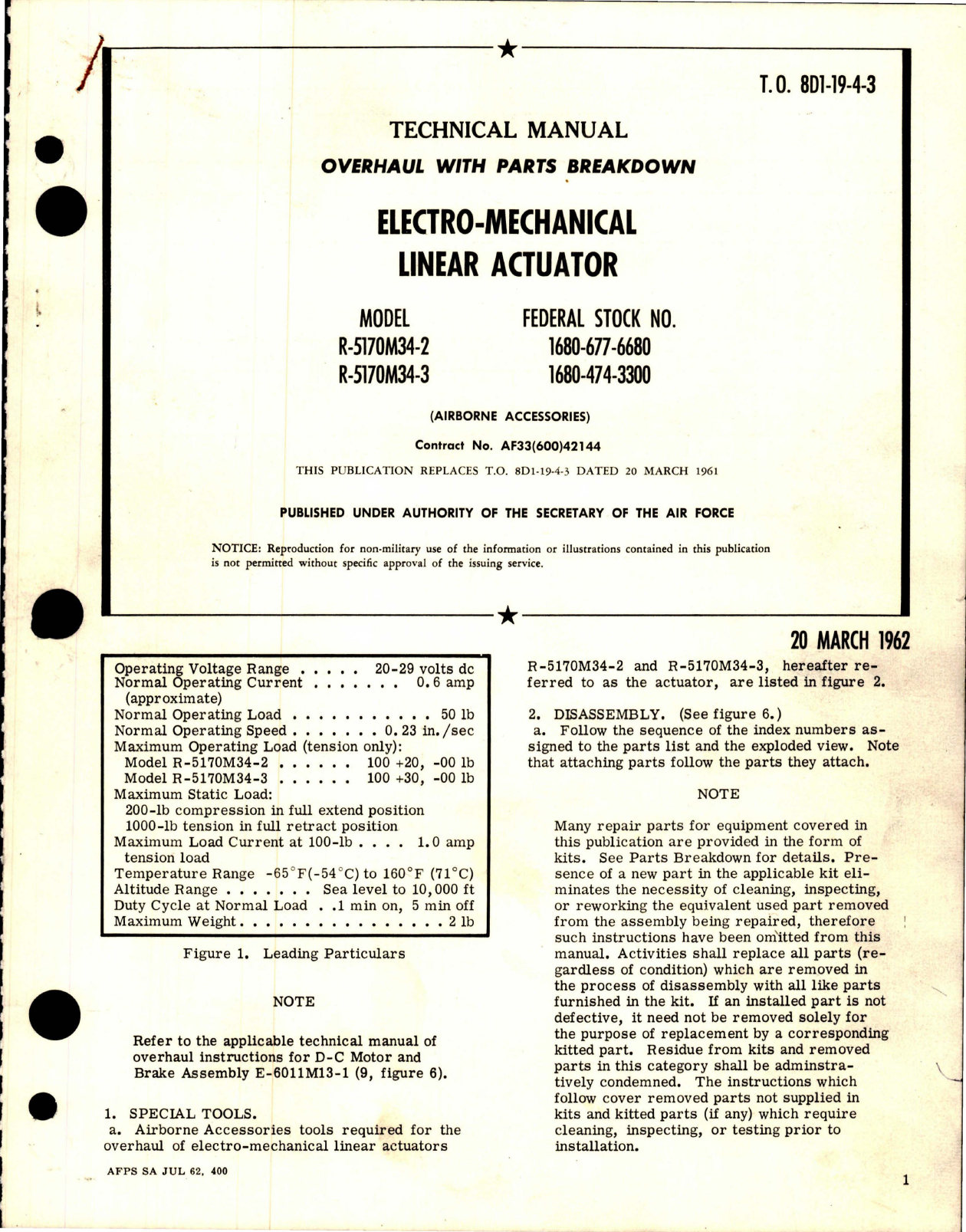 Sample page 1 from AirCorps Library document: Overhaul with Parts Breakdown for Electromechanical Linear Actuator 