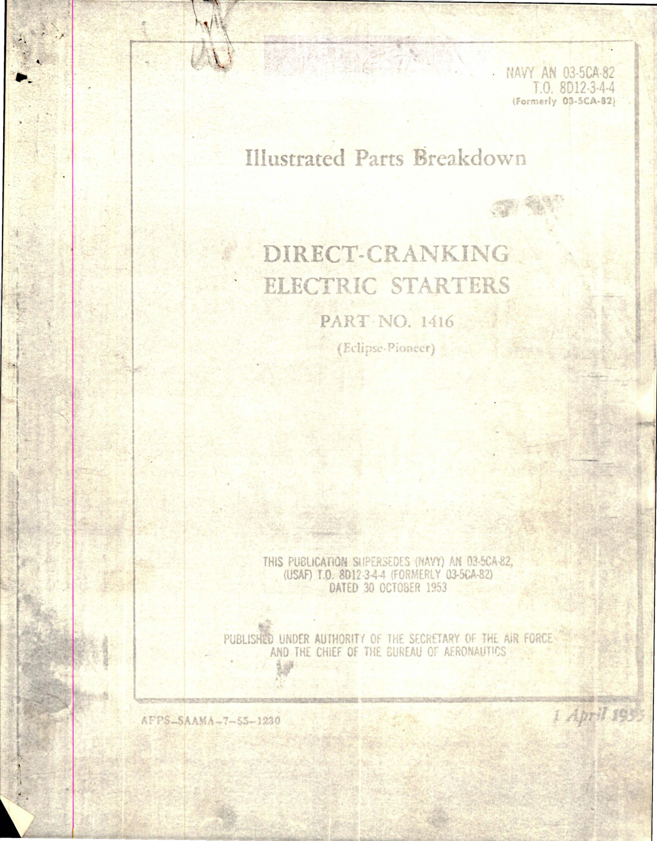 Sample page 1 from AirCorps Library document: Illustrated Parts Breakdown for Direct Cranking Electric Starters - Part 1416 