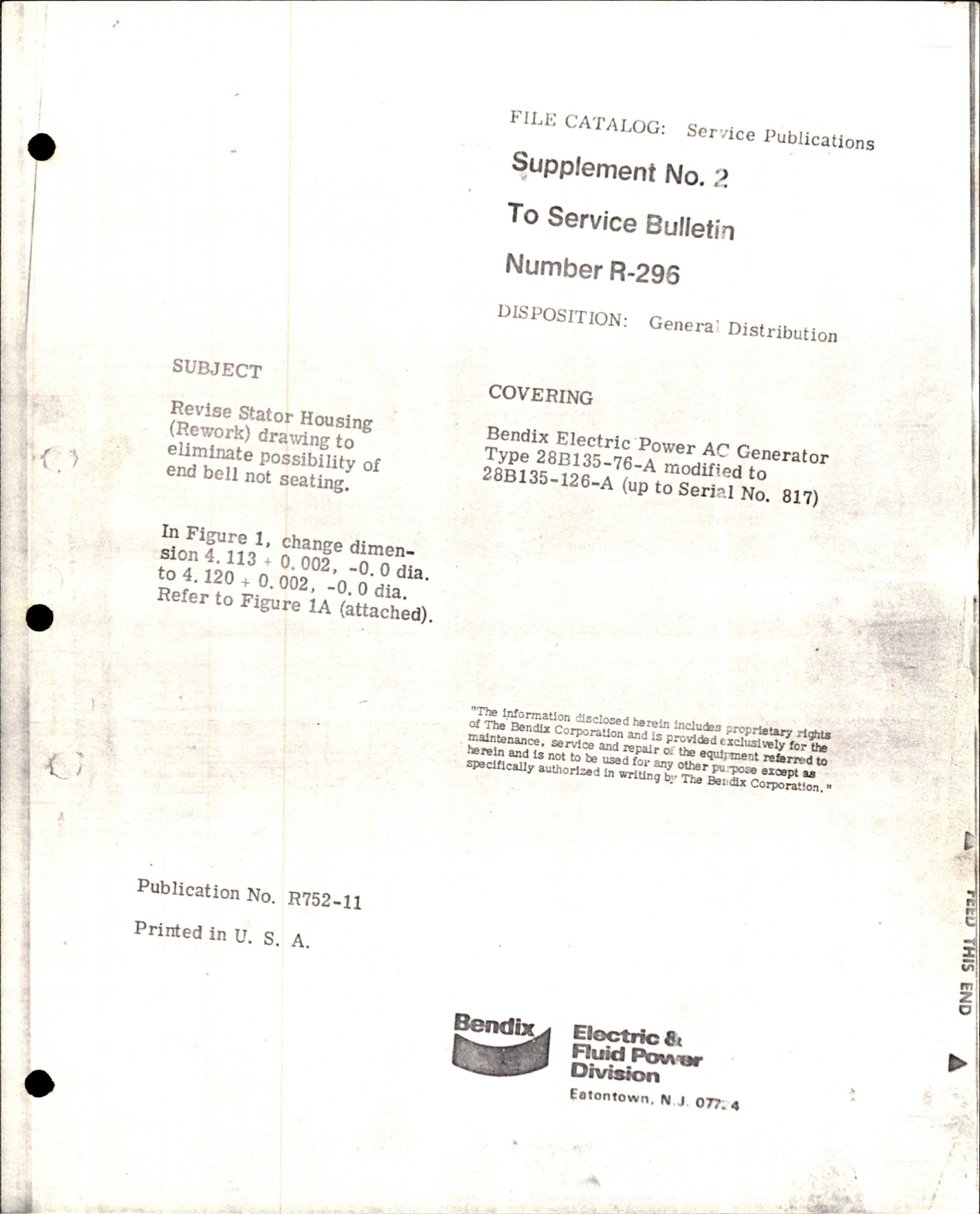 Sample page 1 from AirCorps Library document: Supplement No. 2 to Service Bulletin R-296 - AC Generator - Type 28B135-76-A