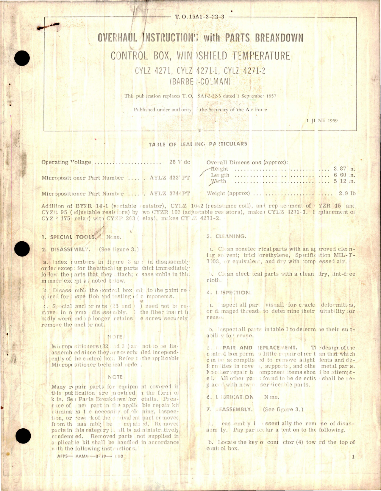 Sample page 1 from AirCorps Library document: Overhaul Instructions with Parts for Control Box, Windshield Temperature 