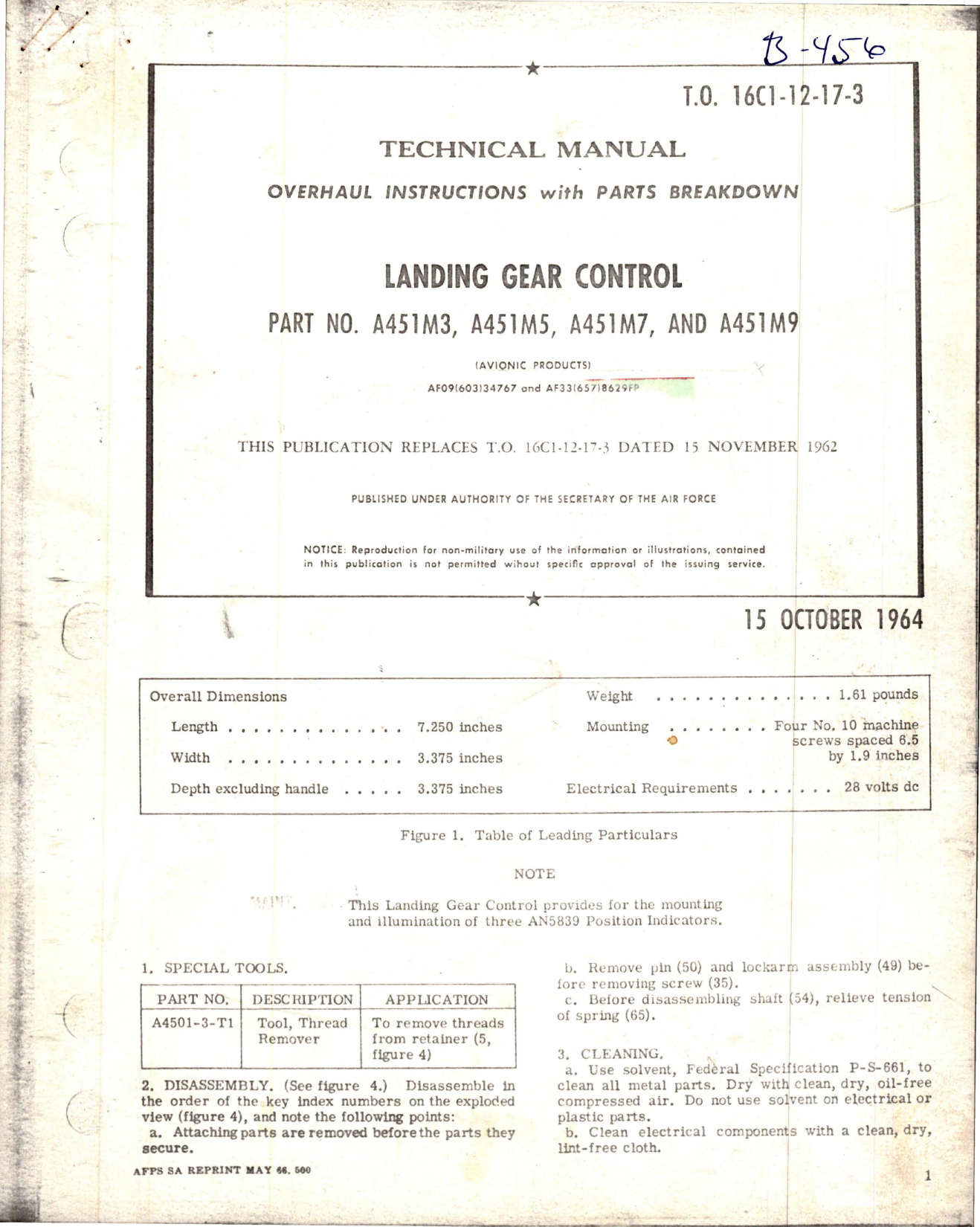 Sample page 1 from AirCorps Library document: Overhaul Instructions with Parts for Landing Gear Control 