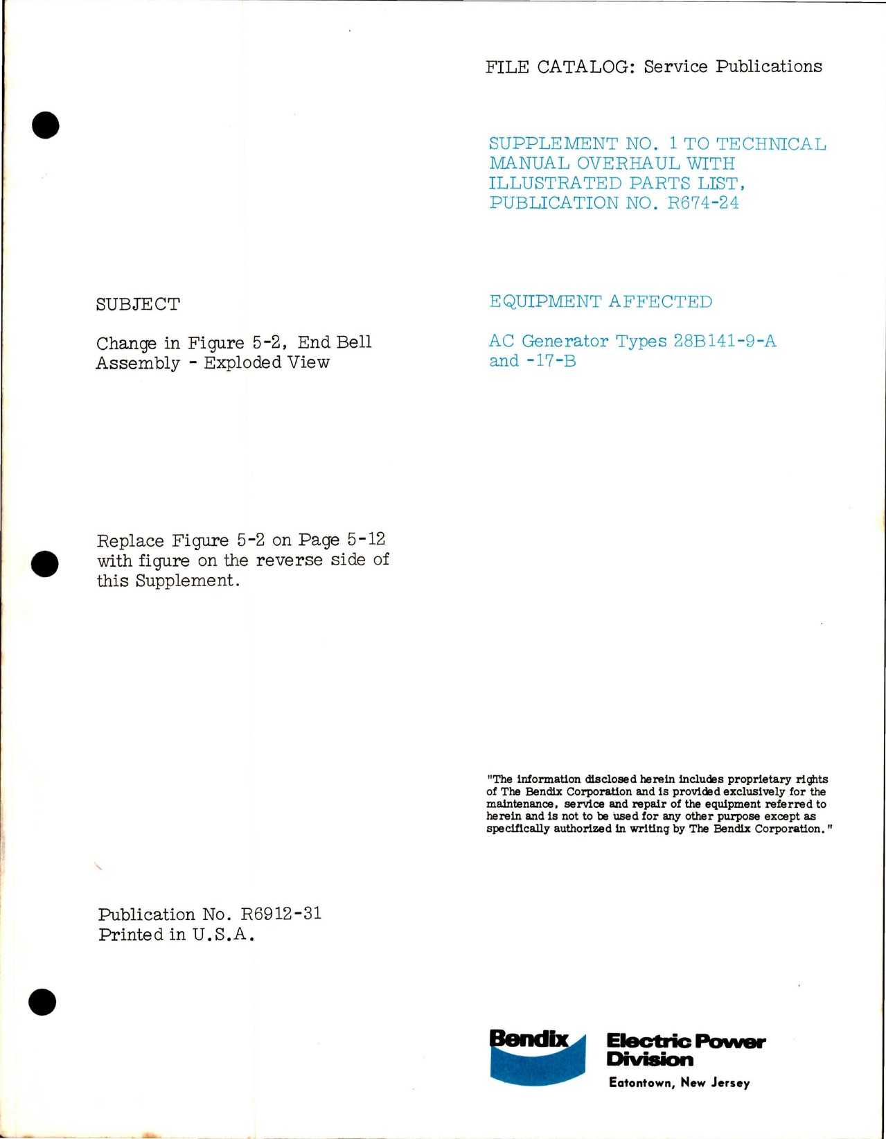 Sample page 1 from AirCorps Library document: Supplement No. 1 to Overhaul Instructions with Parts List - Publication R674-24 - AC Generator - Type 28B141-9-A and 28B141-17-B