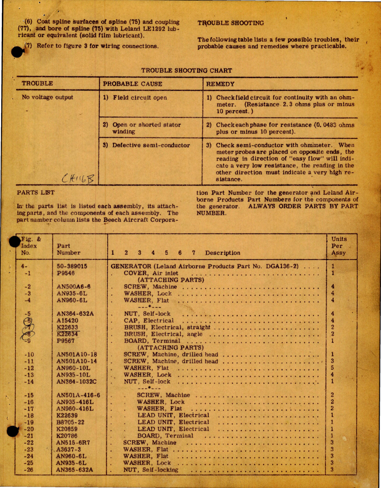 Sample page 5 from AirCorps Library document: Service and Maintenance Instructions with Parts List for Generator - Part 50-389015 