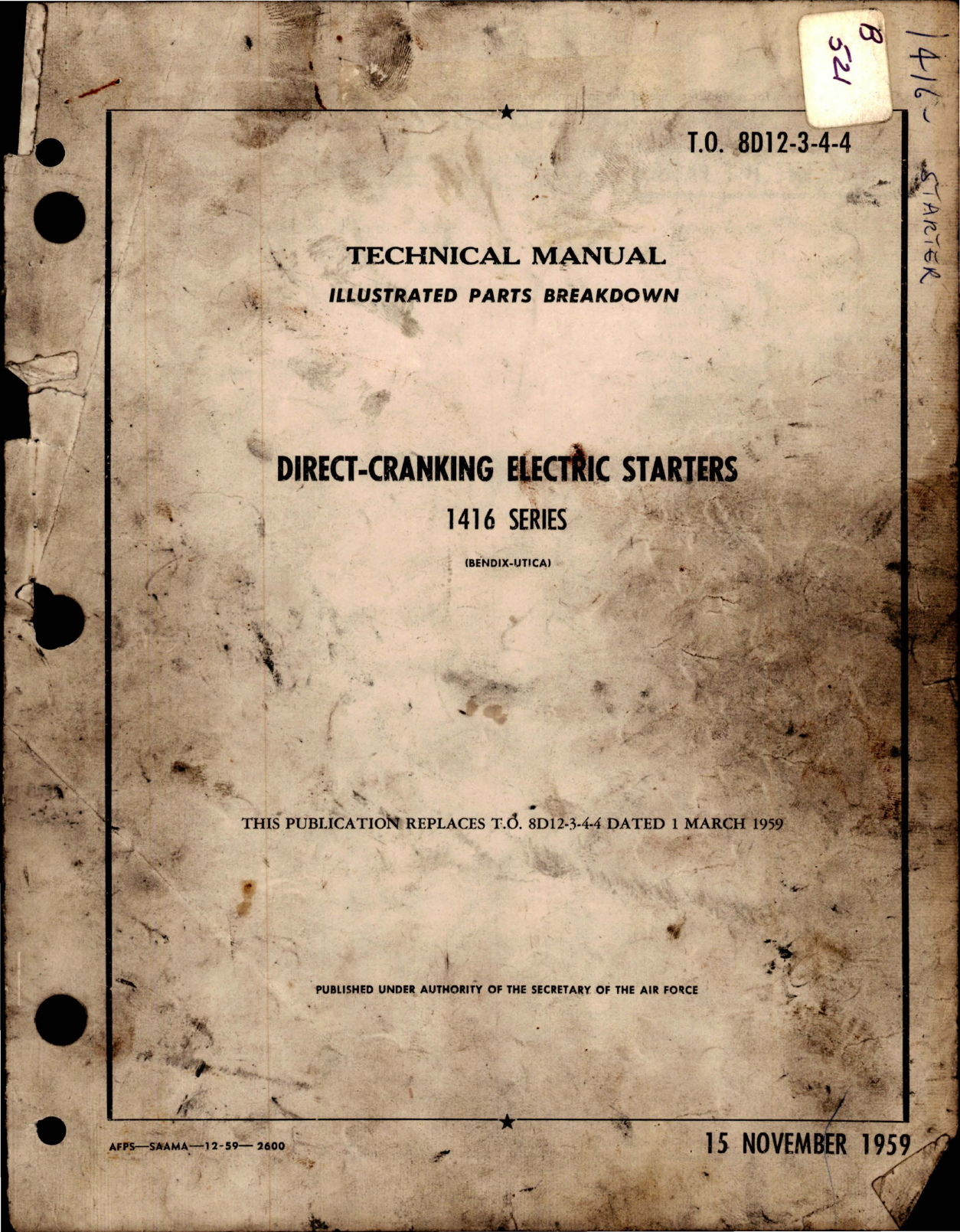 Sample page 1 from AirCorps Library document: Illustrated Parts Breakdown for Direct Cranking Electric Starters - 1416 Series 