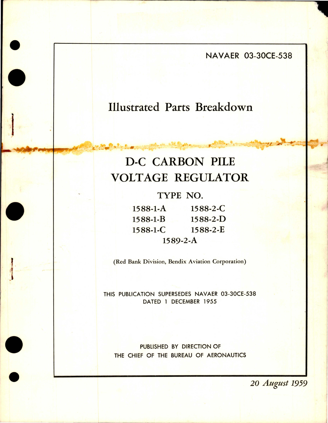 Sample page 1 from AirCorps Library document: Illustrated Parts Breakdown for D-C Carbon Pile Voltage Regulator 