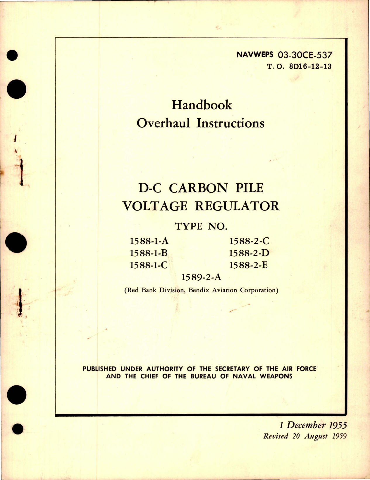 Sample page 1 from AirCorps Library document: Overhaul Instructions for D-C Carbon Pile Voltage Regulator 