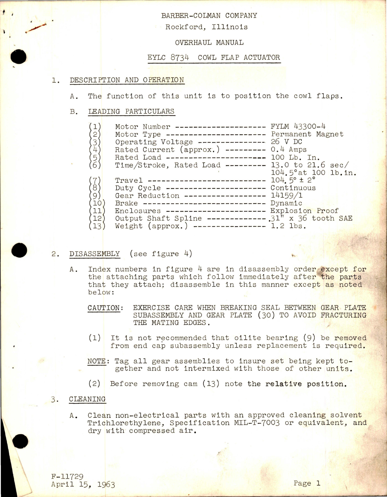 Sample page 1 from AirCorps Library document: Overhaul Instructions for Cowl Flap Actuator - EYLC 8734 