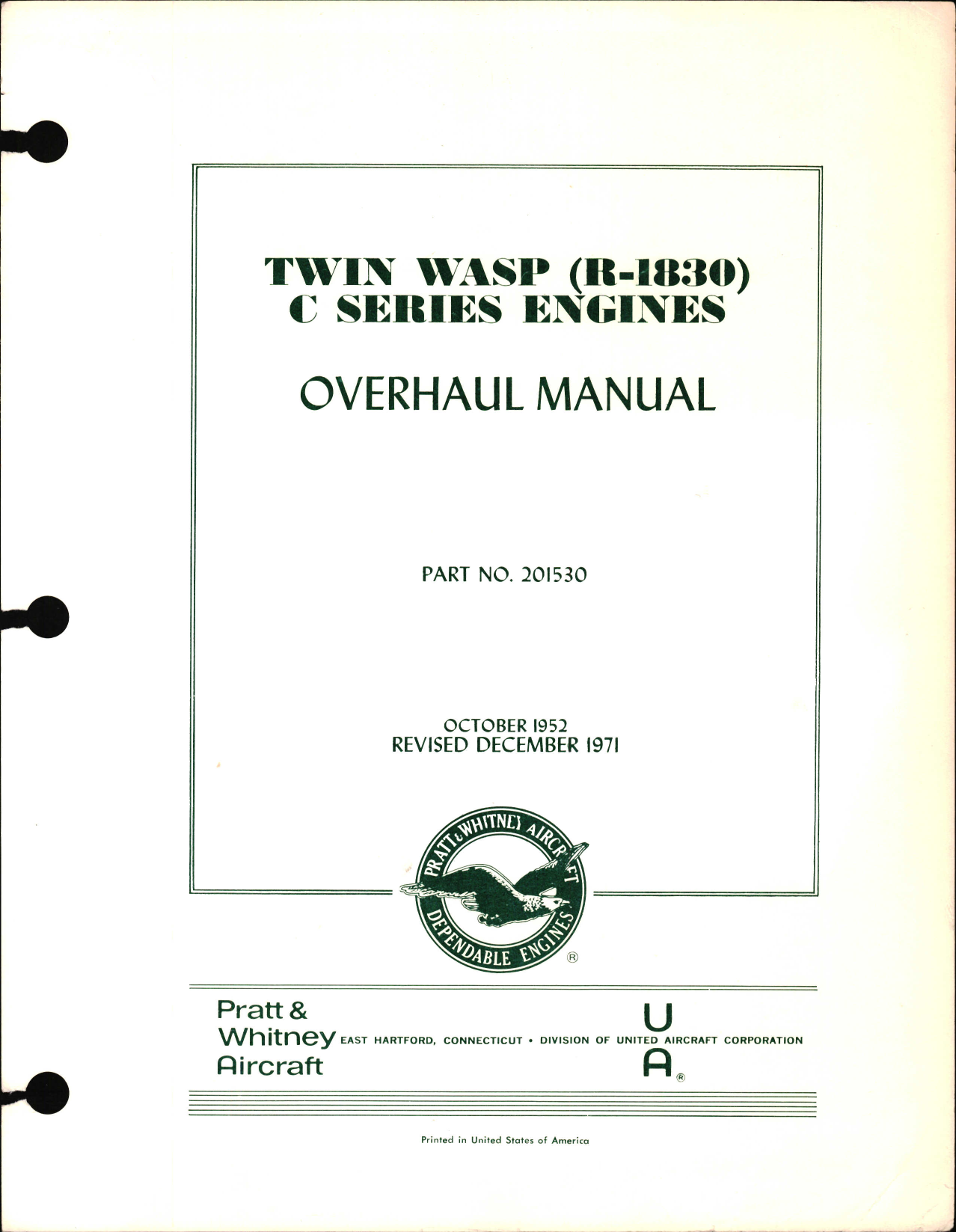 Sample page 1 from AirCorps Library document: Overhaul Manual for Twin Wasp R-1830 C Series Engines