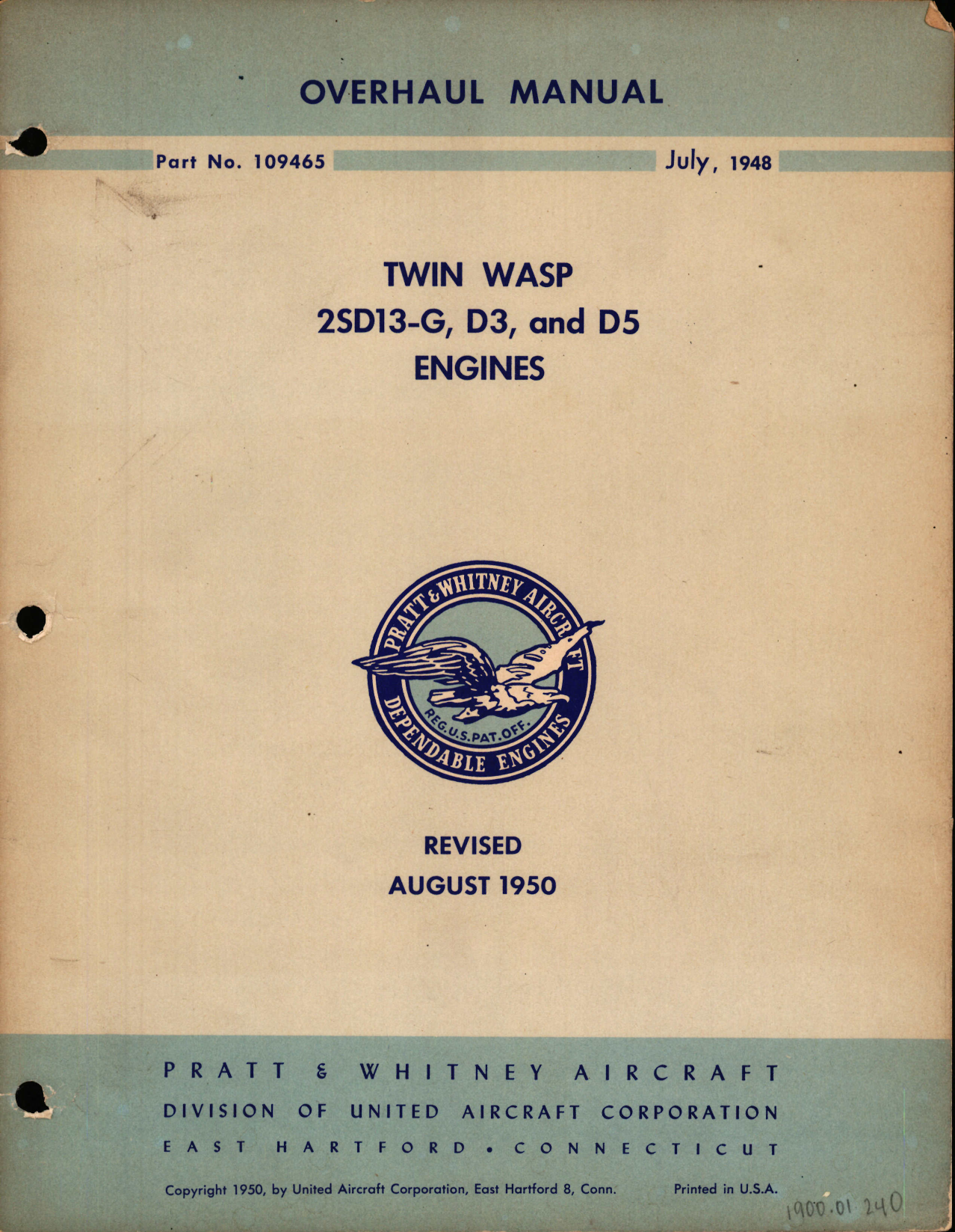 Sample page 1 from AirCorps Library document: Overhaul Manual for Twin Wasp 2SD13-G, D3, and D5 Engines