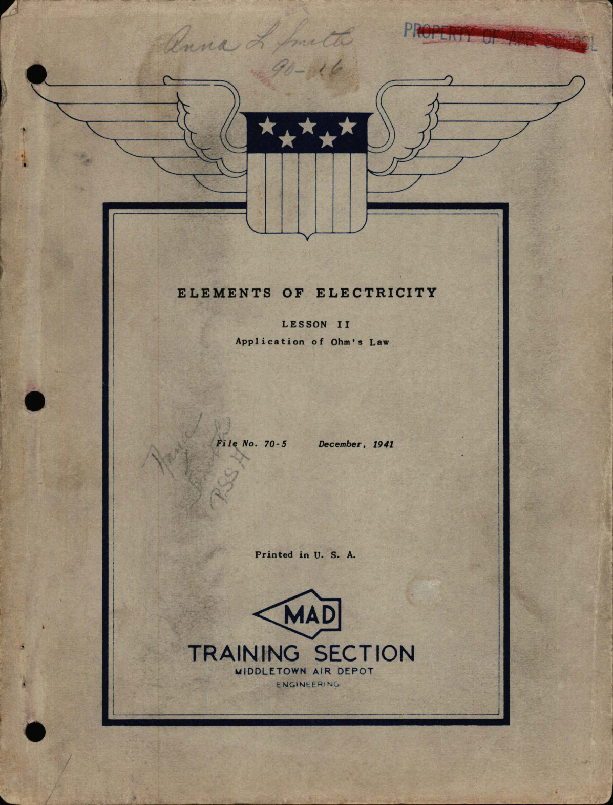 Sample page 1 from AirCorps Library document: Elements of Electricity  - Application of Ohm's Law - Lesson II